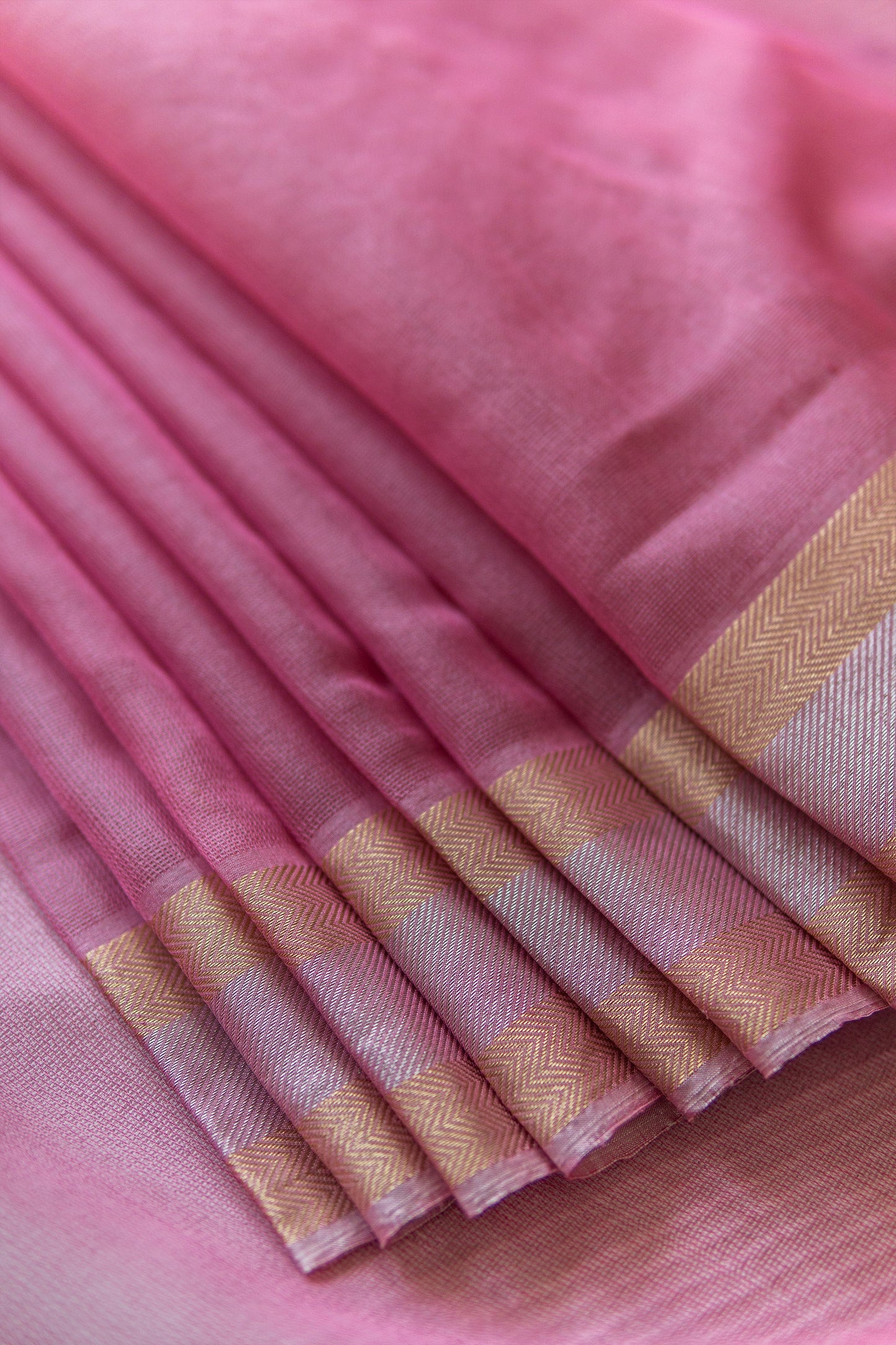 Pink Silk with Mercerised Cotton with Mock Leno Weave Saree