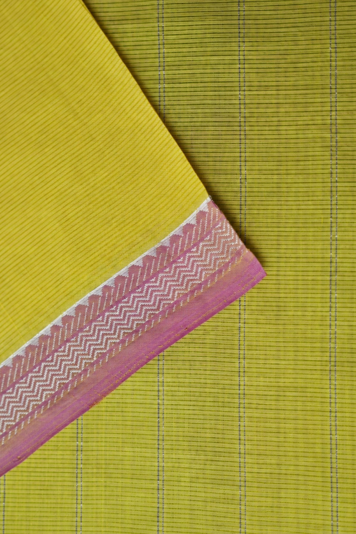 Marigold Yellow Mangalagiri Silk Cotton with Silver and Rose Pink Border Saree