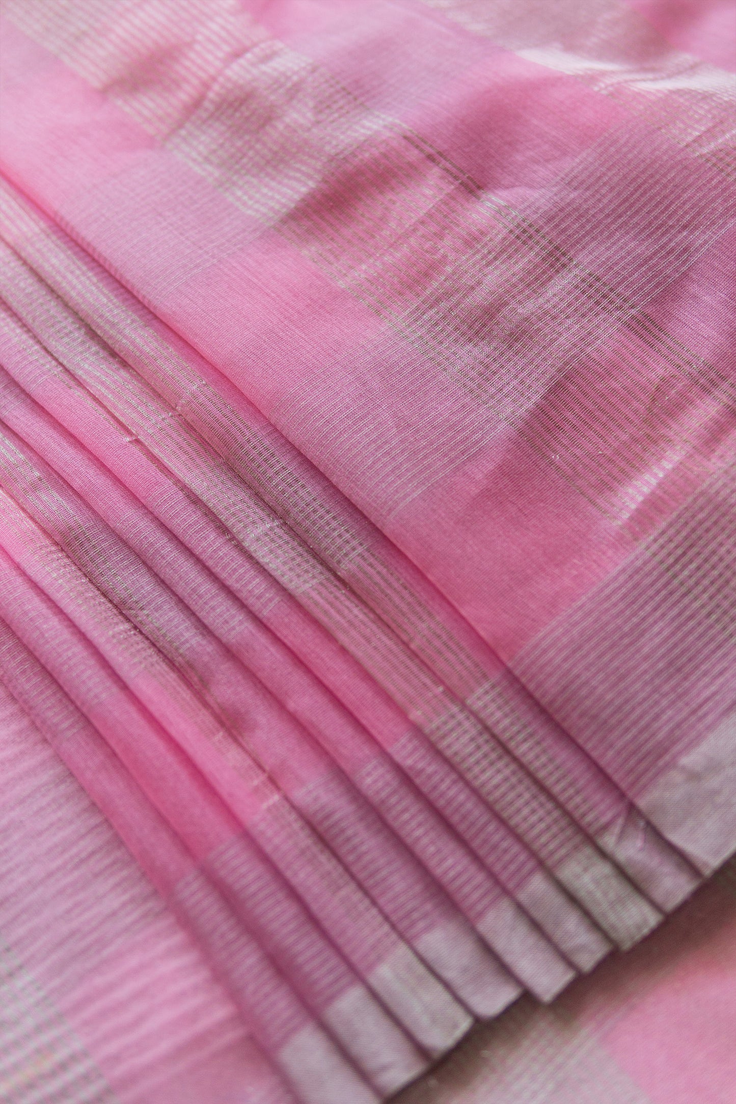 Pink Silk with Mercerised Cotton and Big Zari Checks Saree