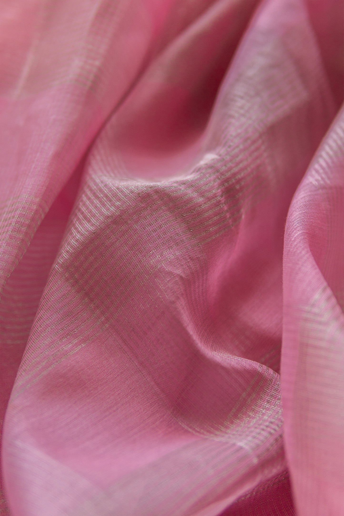 Pink Silk with Mercerised Cotton and Big Zari Checks Saree