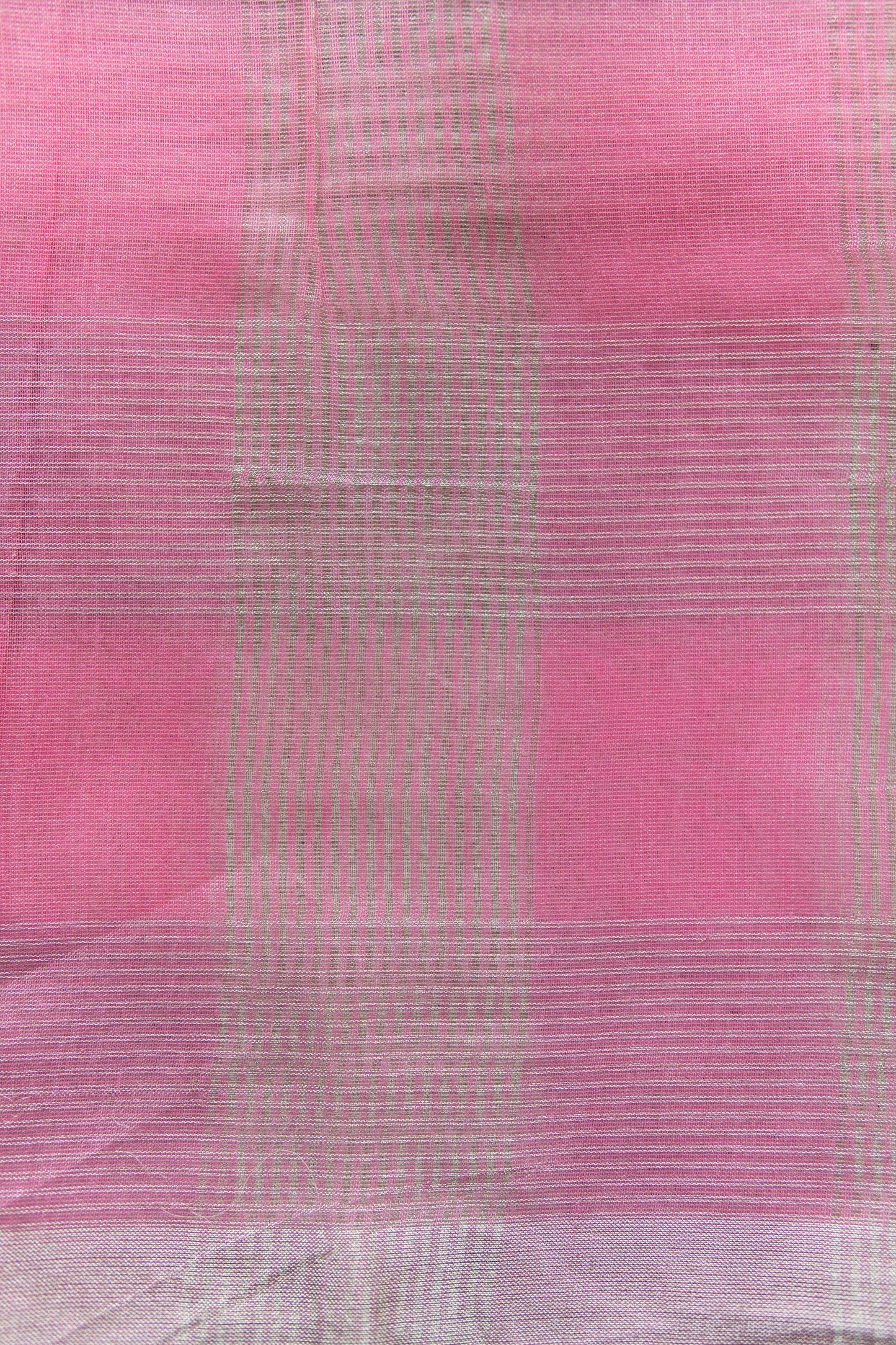 Pink Silk with Mercerised Cotton and Big Zari Checks Saree