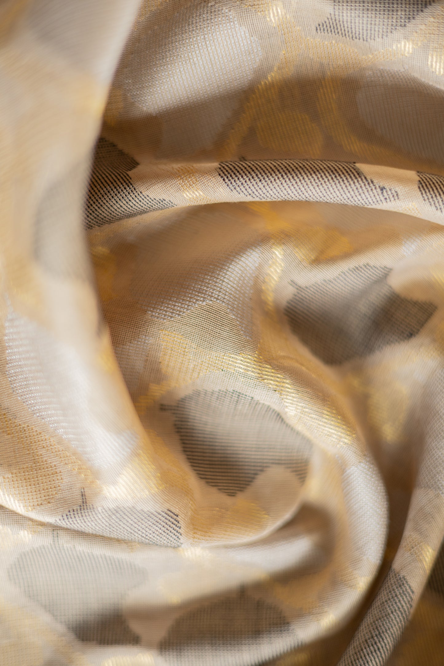 Beige Tussar Silk Cotton with Black Mango Motif Saree