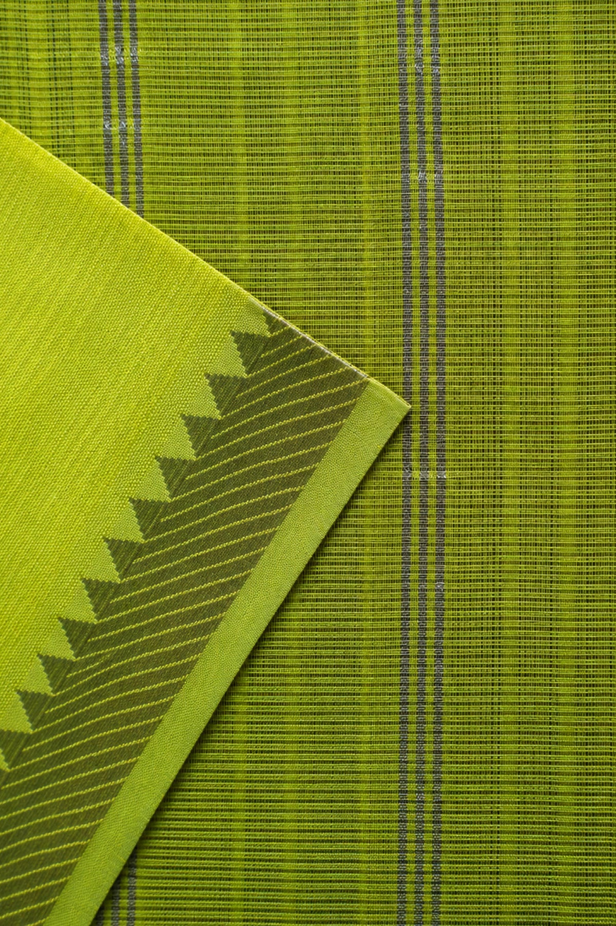 Chartreuse Yellow Green Mangalagiri Silk Cotton Saree with Silver Zari Border