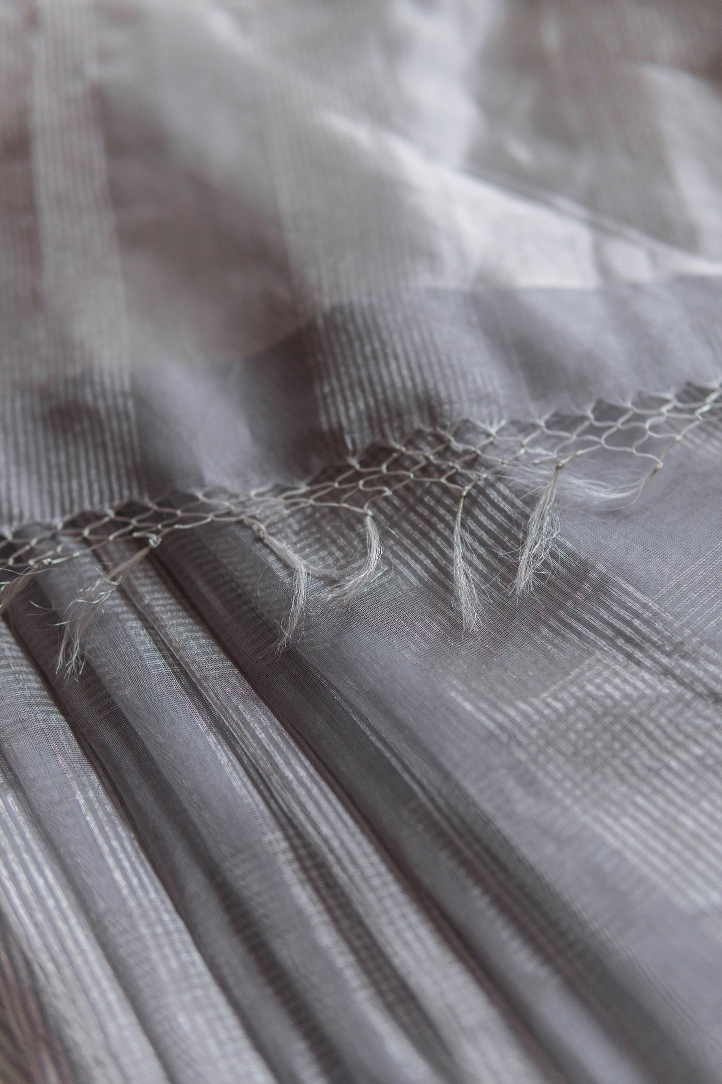 Grey Silk with Mercerised Cotton and Big Zari Checks Saree