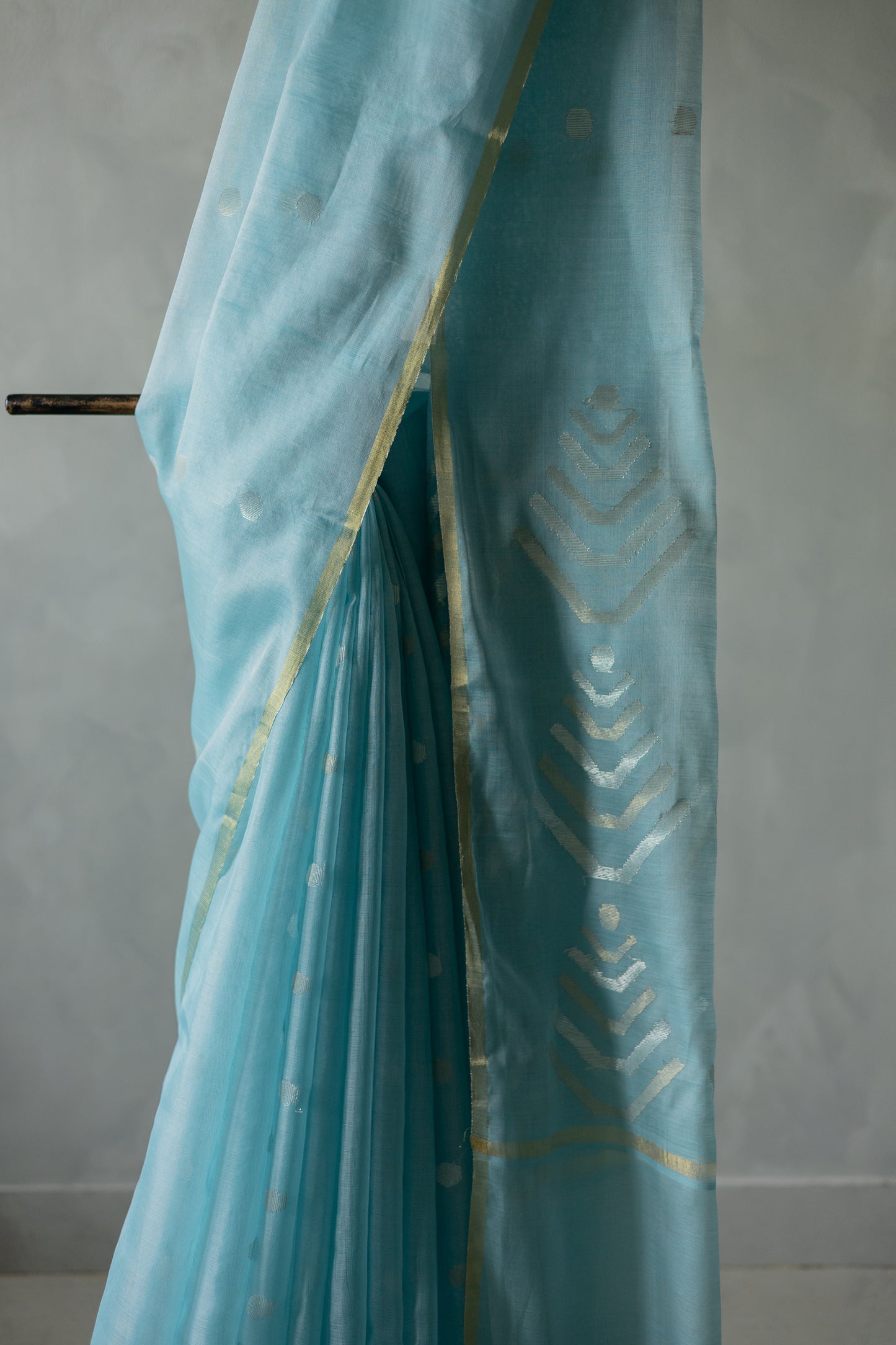 Blue Silk Cotton All Over Polka Bengal Jala Pallu Saree