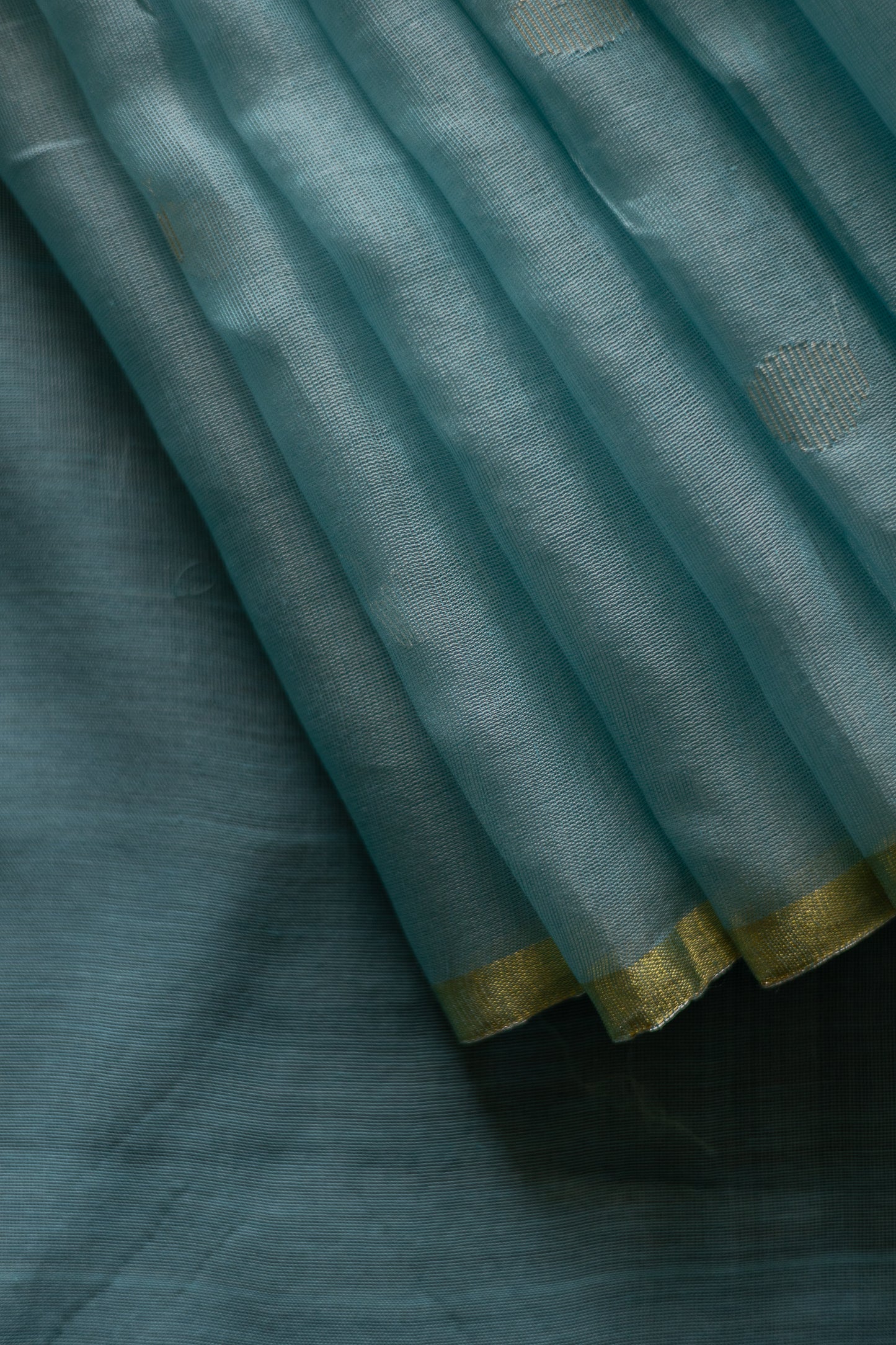 Blue Silk Cotton All Over Polka Bengal Jala Pallu Saree