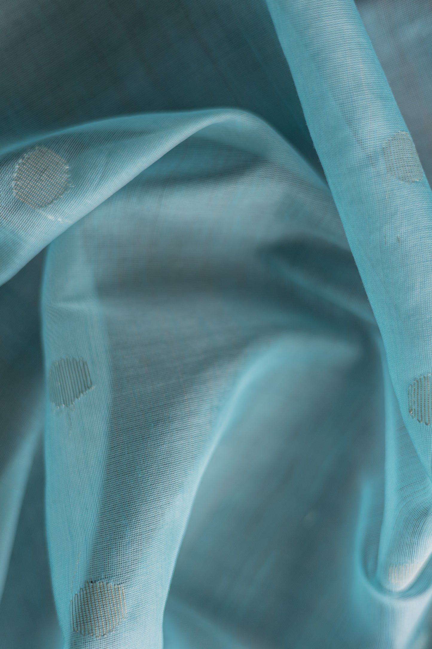 Blue Silk Cotton All Over Polka Bengal Jala Pallu Saree