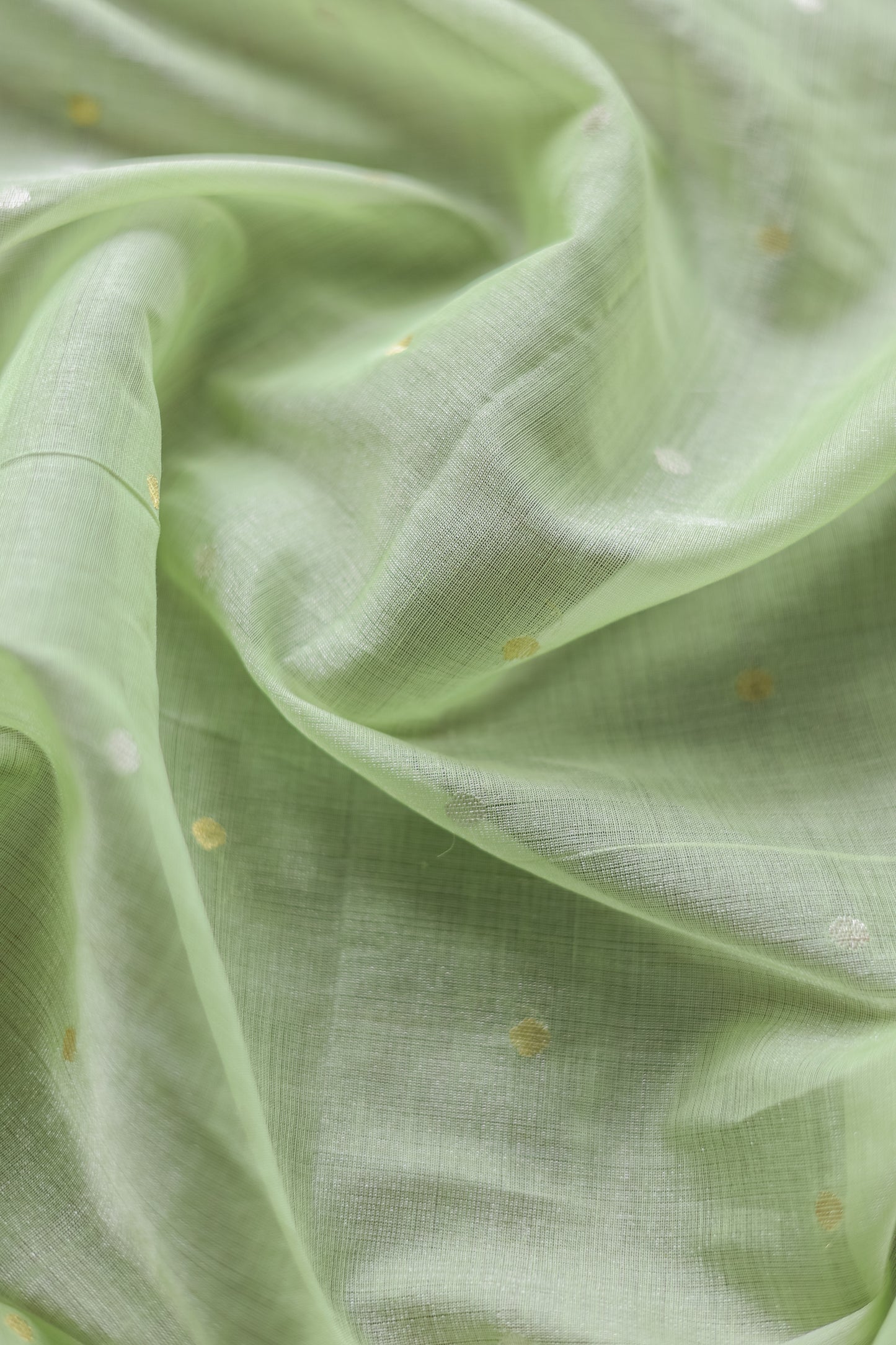 Light Green Silk Cotton Tissue All Over Small Zari Polka Saree