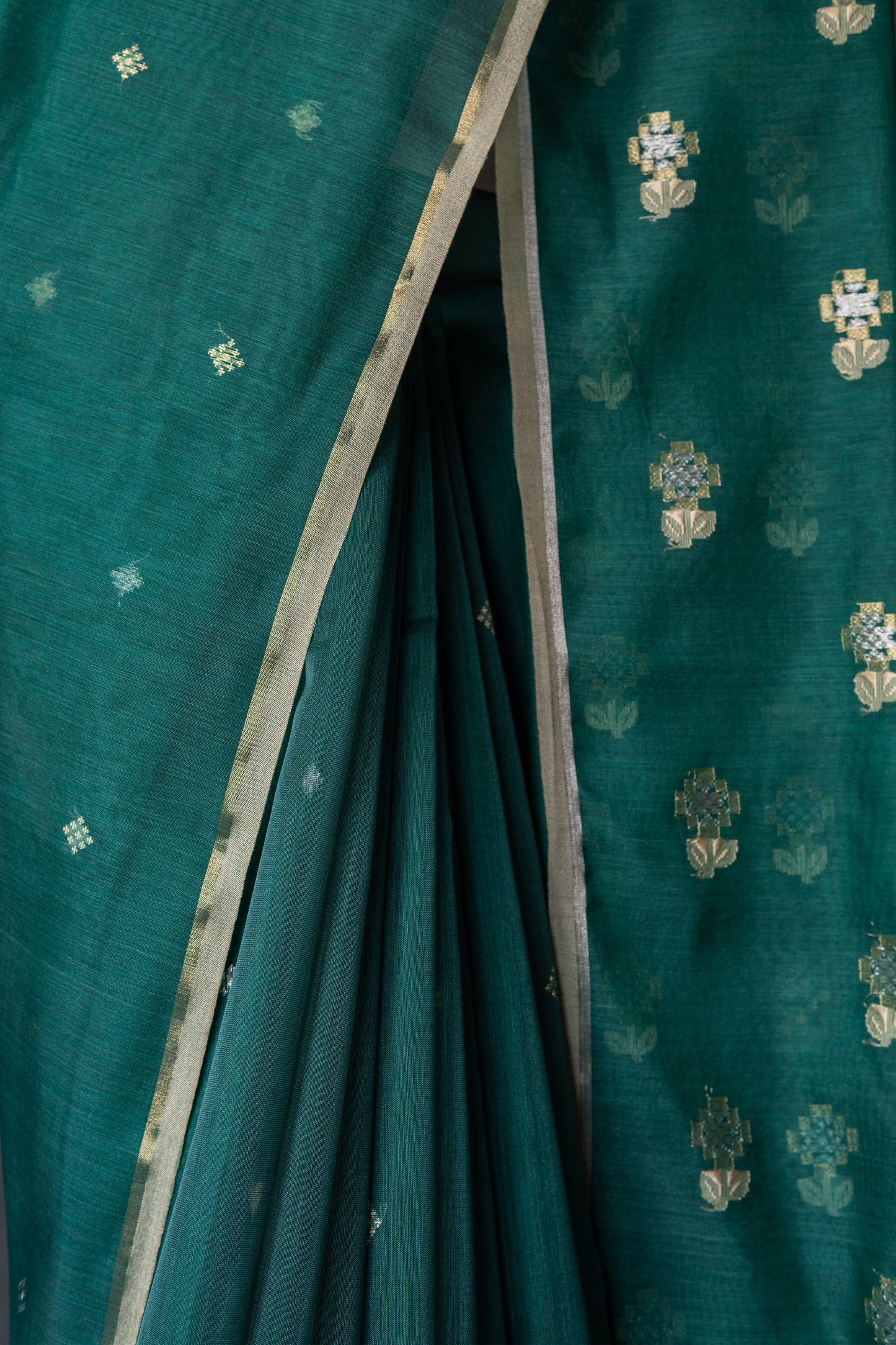 Green Silk Cotton Diamond Motif Saree