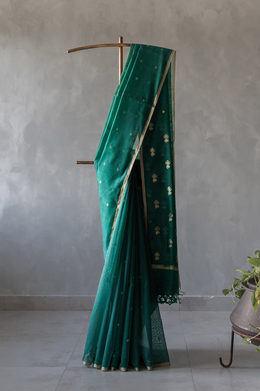 Green Silk Cotton Diamond Motif Saree