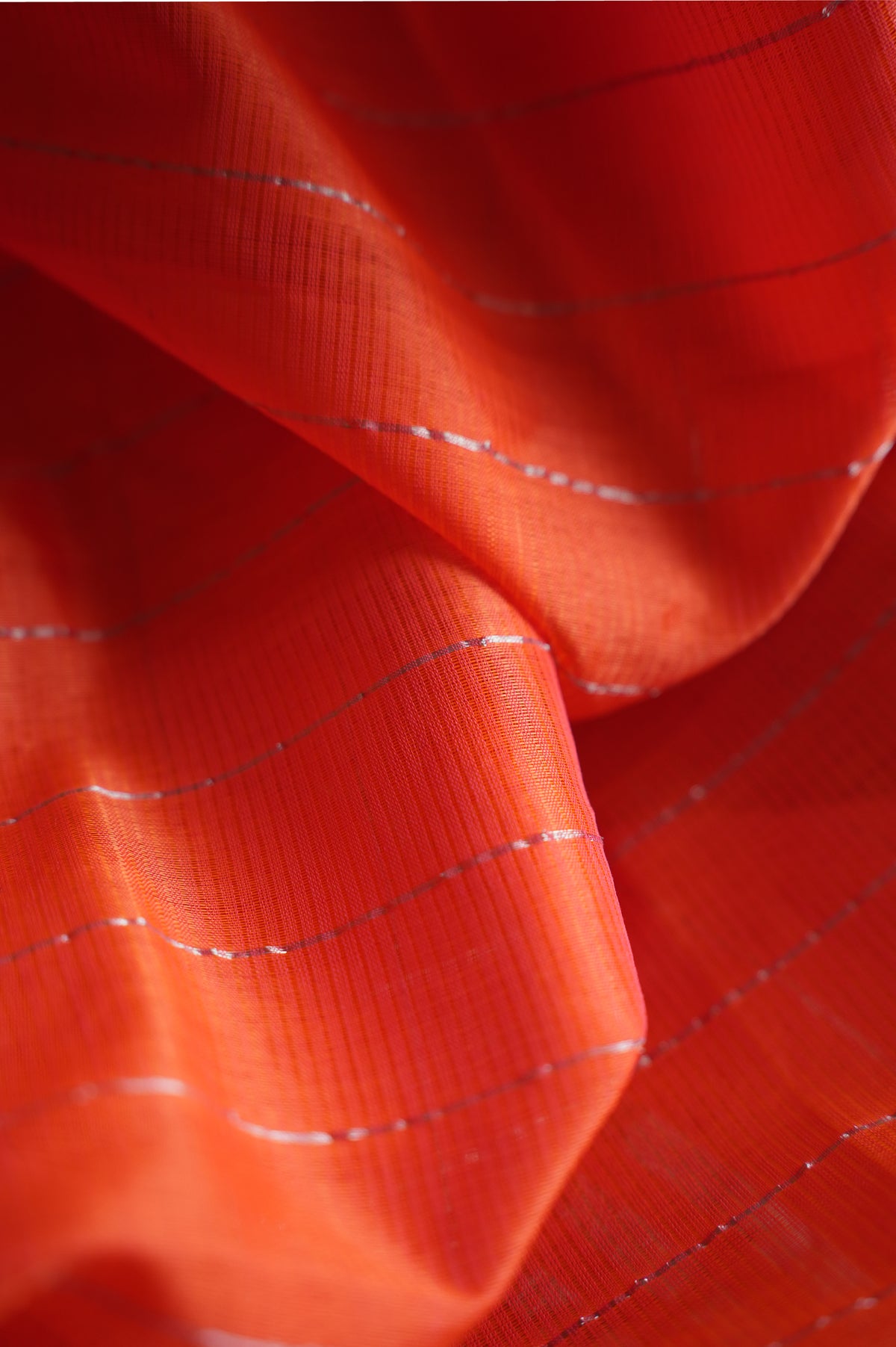 Vermilion Orange Mangalagiri Silk Cotton Saree with Blue and Silver Border