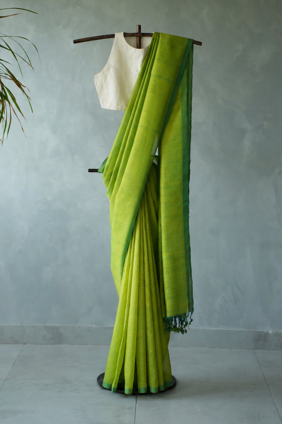 Tender Green Plain Mangalagiri Silk Cotton Saree