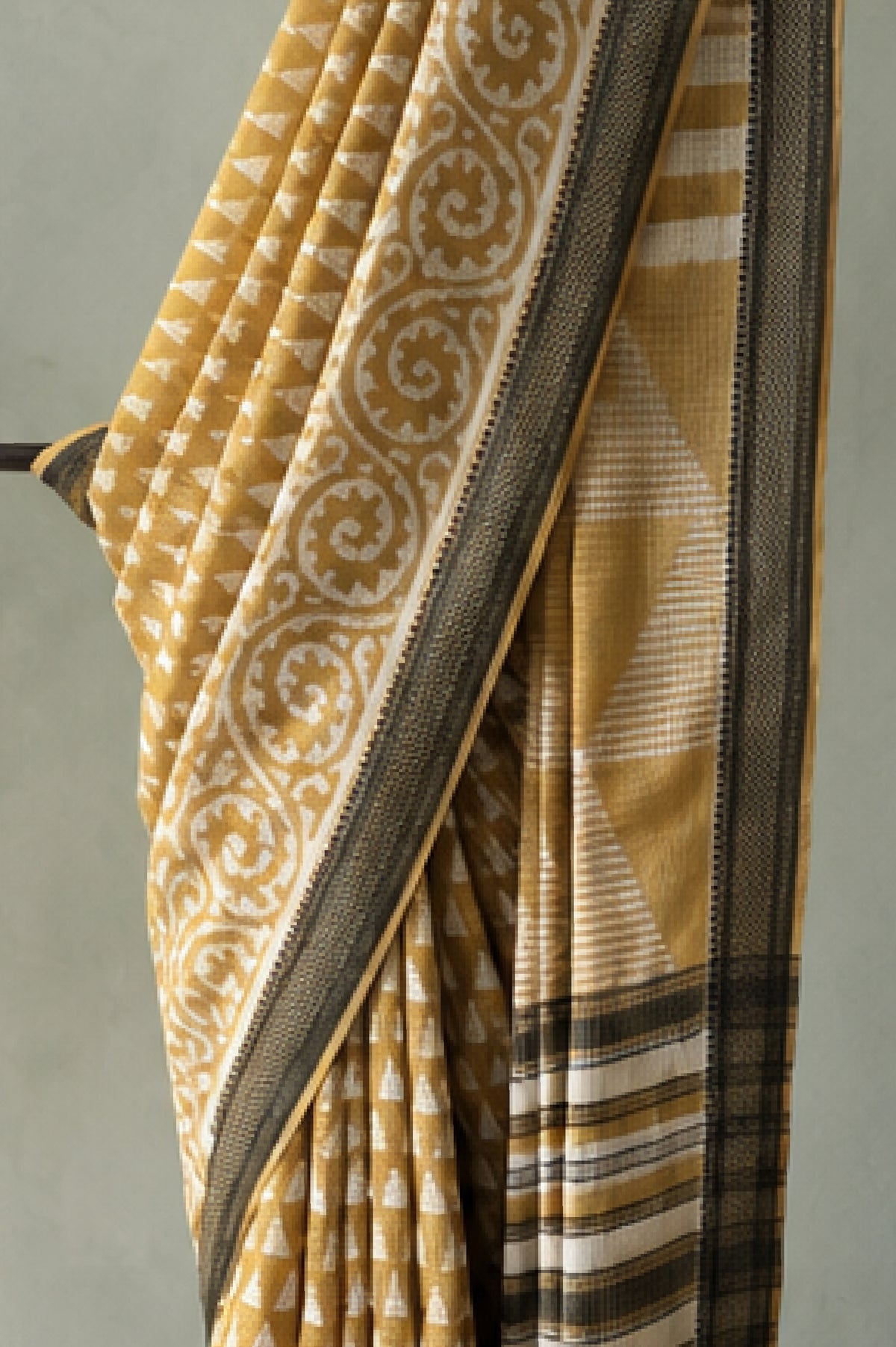 Mustard Yellow Mangalagiri Cotton Saree Featuring an All Over Dabu Print with Black Border