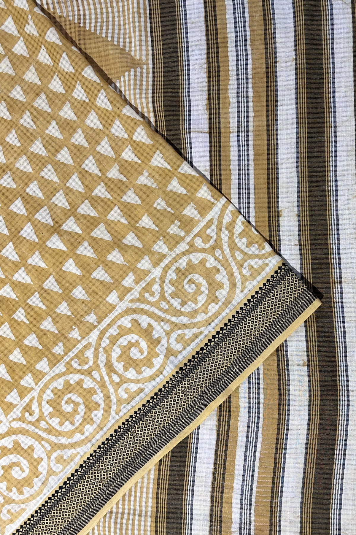 Mustard Yellow Mangalagiri Cotton Saree Featuring an All Over Dabu Print with Black Border