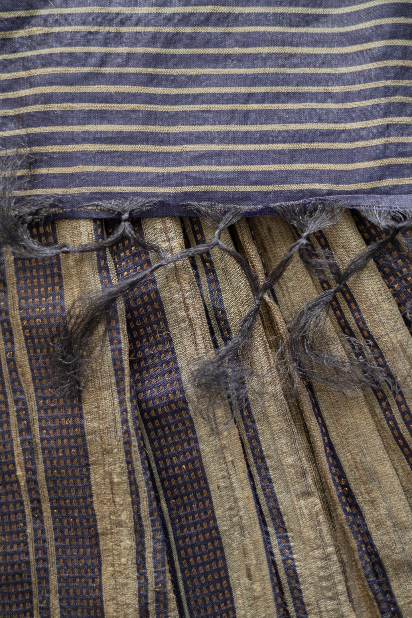 Dark Blue Tussar with All Over Stripes Saree