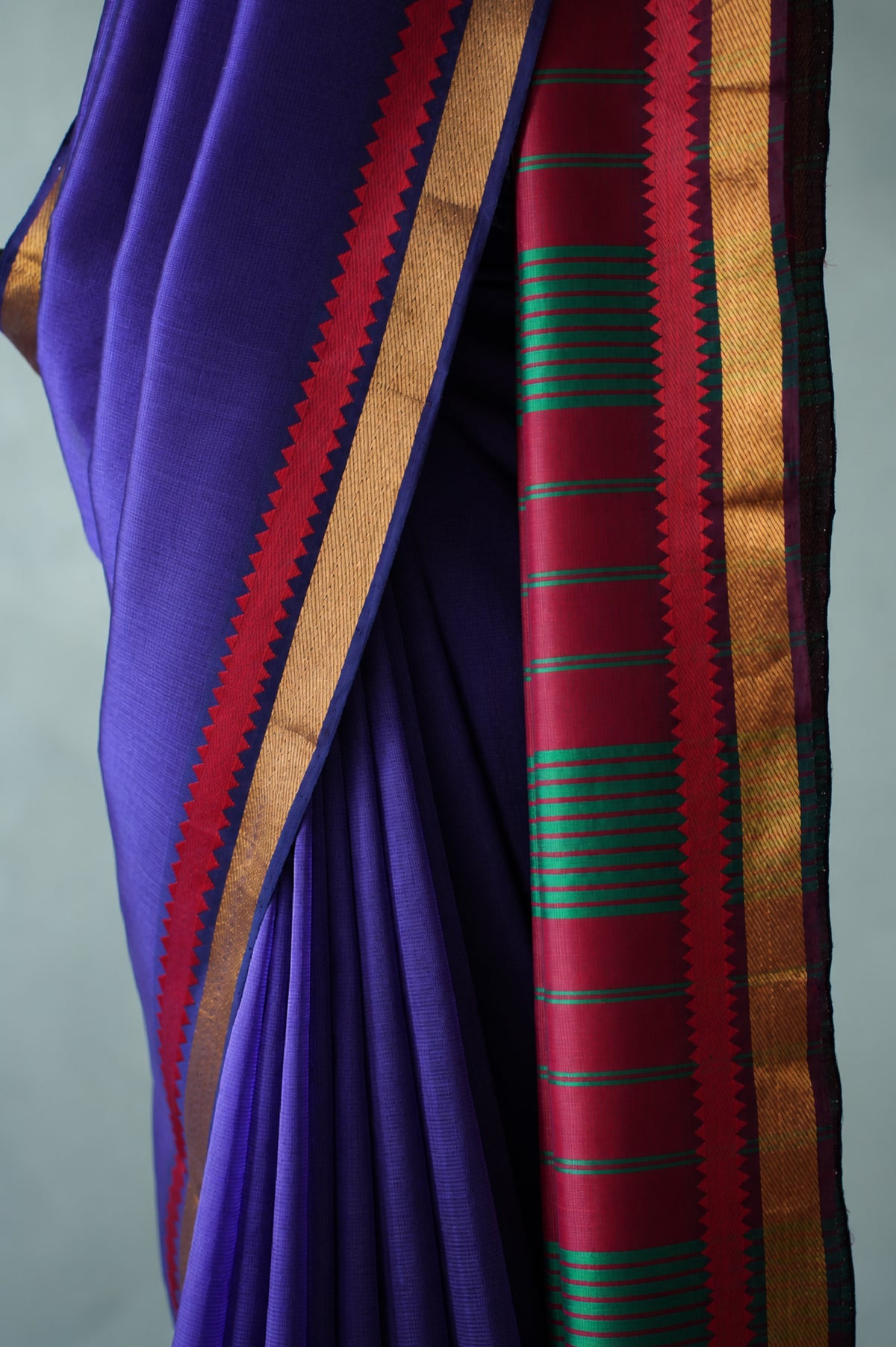 Royal Purple Mangalagiri Silk Cotton Saree with Maroon and Gold Zari Border