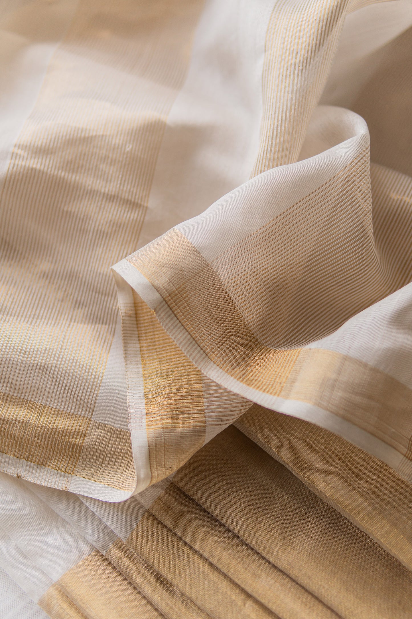 White and Gold Silk with Mercerized Cotton Saree