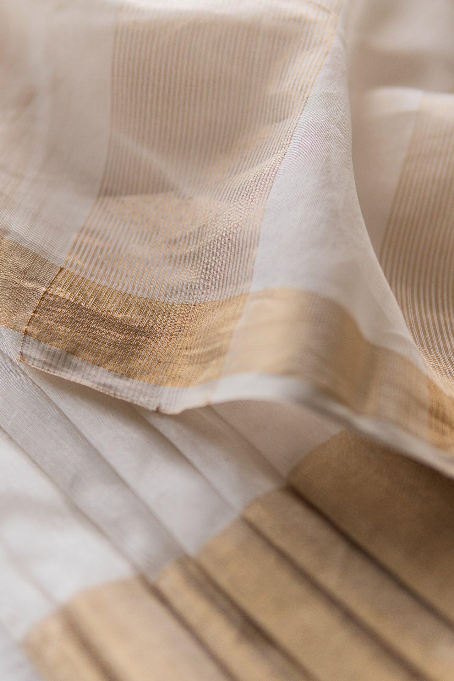 White and Gold Silk with Mercerized Cotton Saree