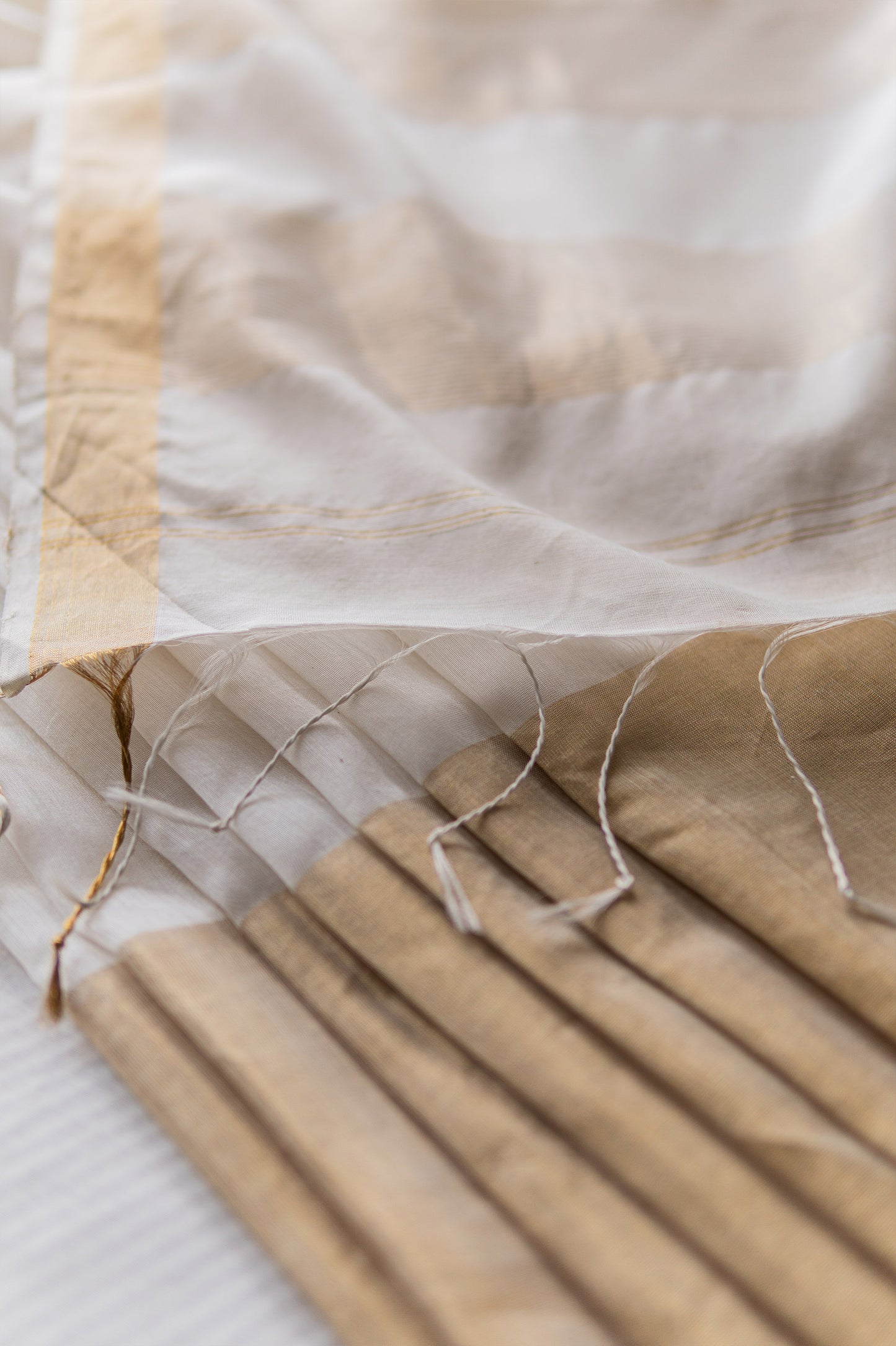 White and Gold Silk with Mercerized Cotton Saree