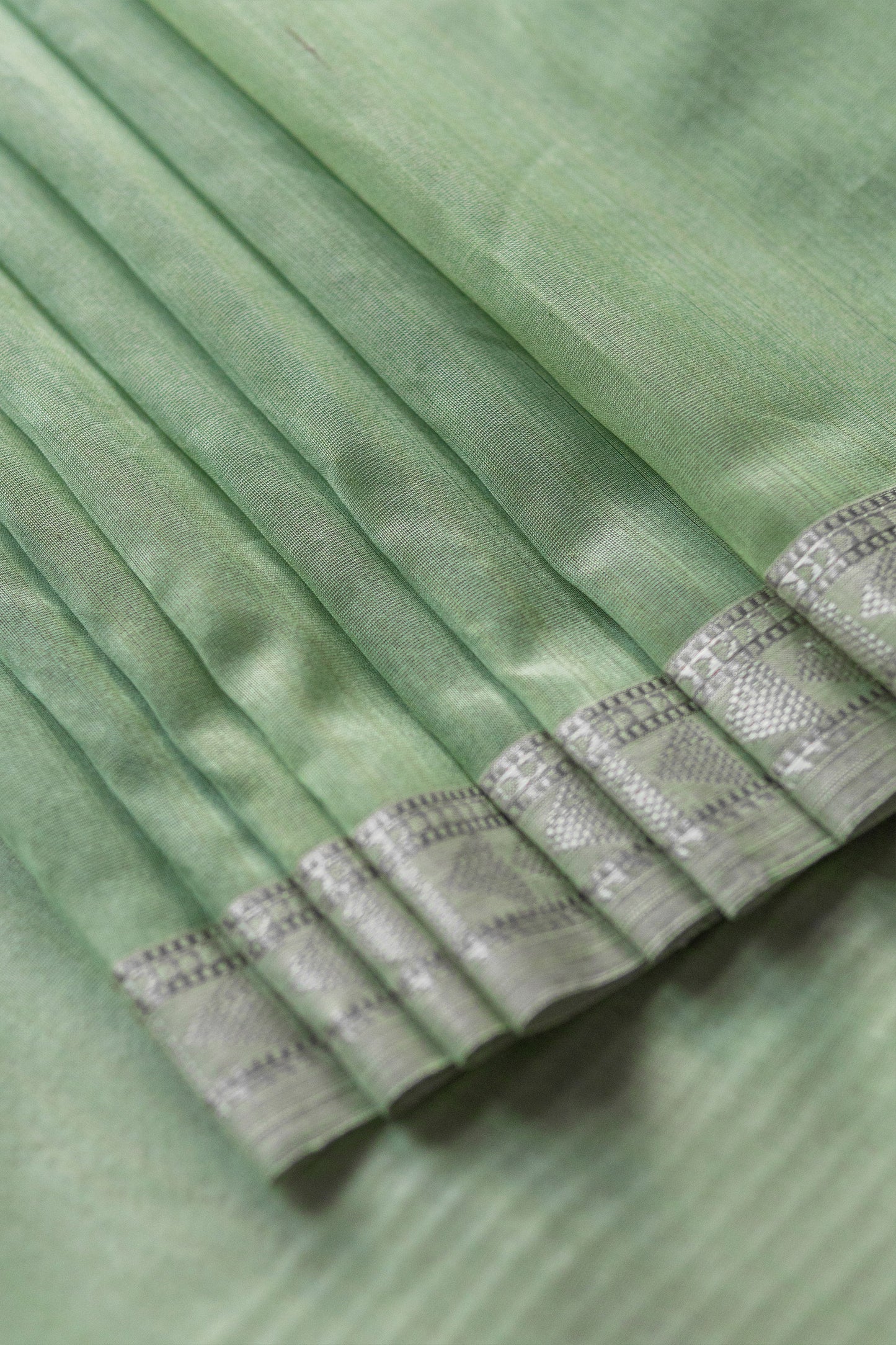 Green Silk Cotton with Triangle Jala Border Saree