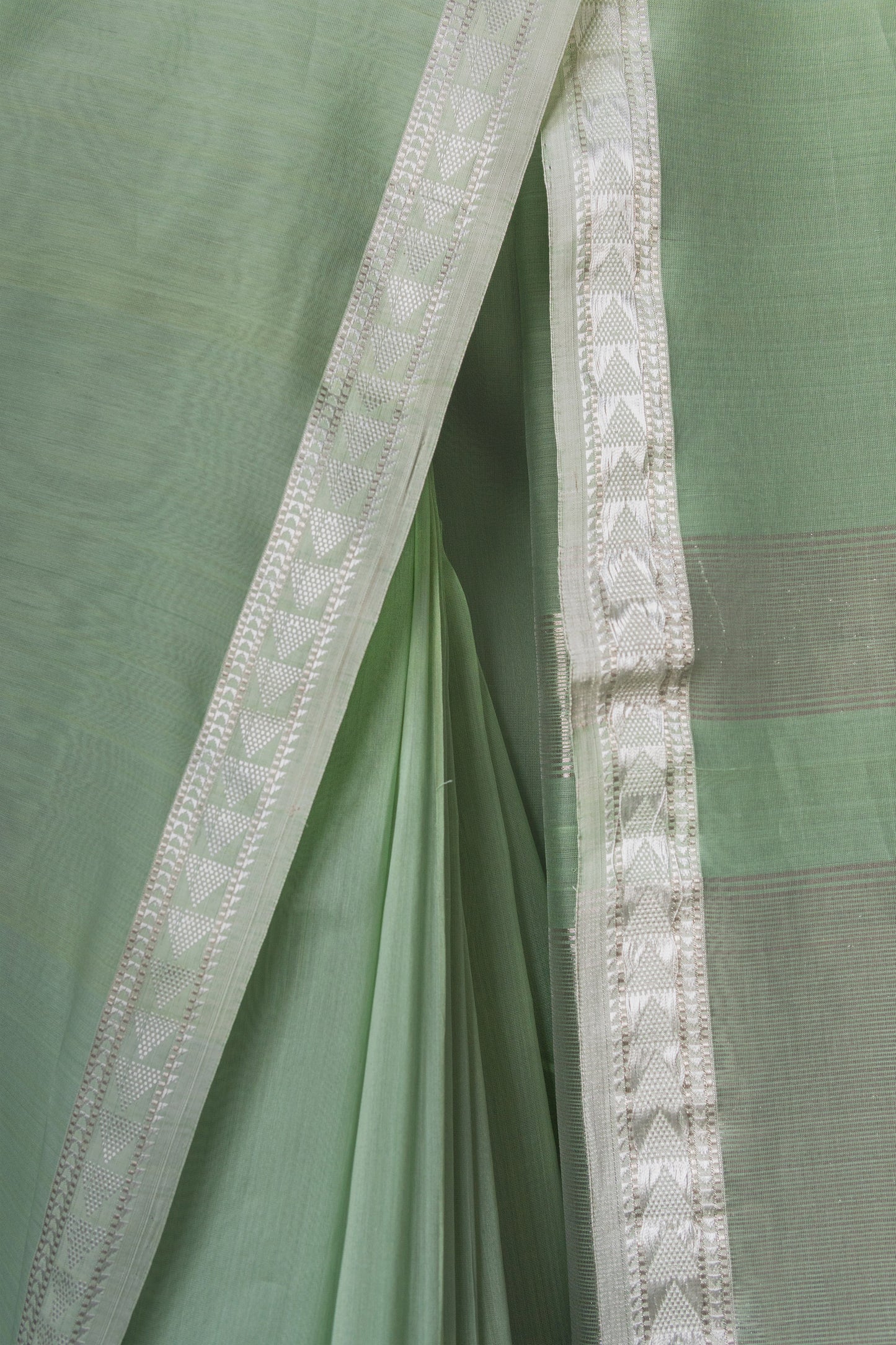 Green Silk Cotton with Triangle Jala Border Saree