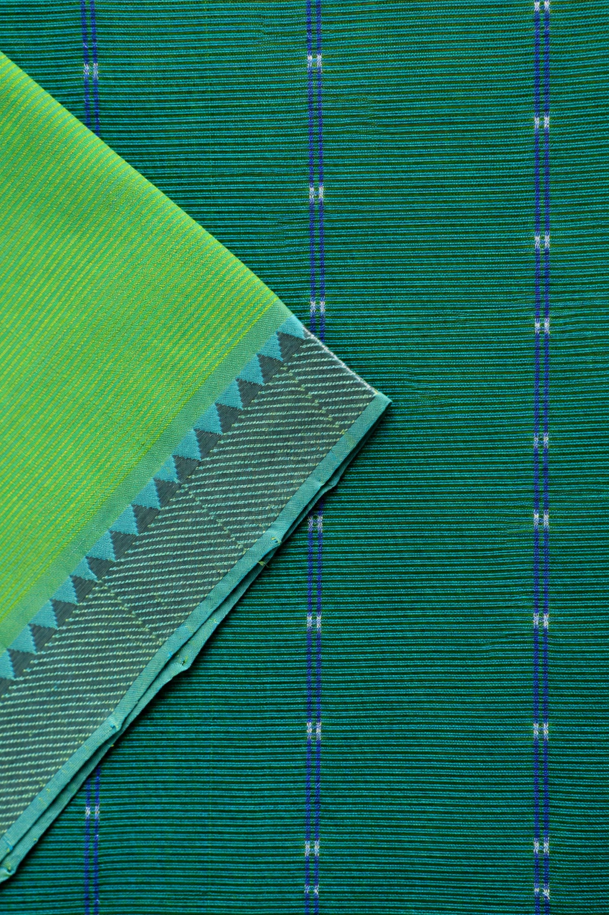 Bright Green Mangalagiri Silk Cotton Saree with Silver Zari Border