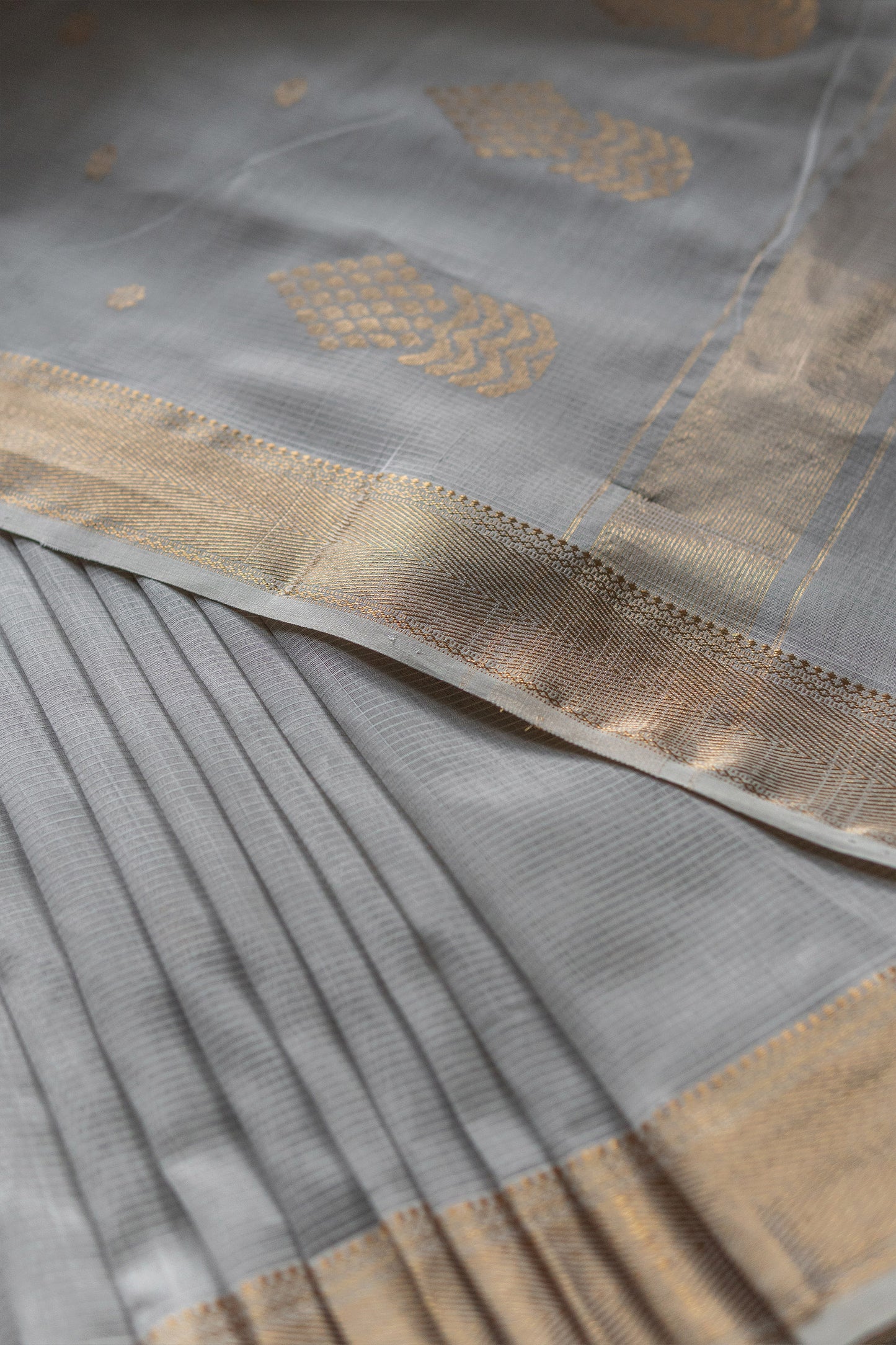 Grey Silk Mercerised Cotton with Geometric motif Saree