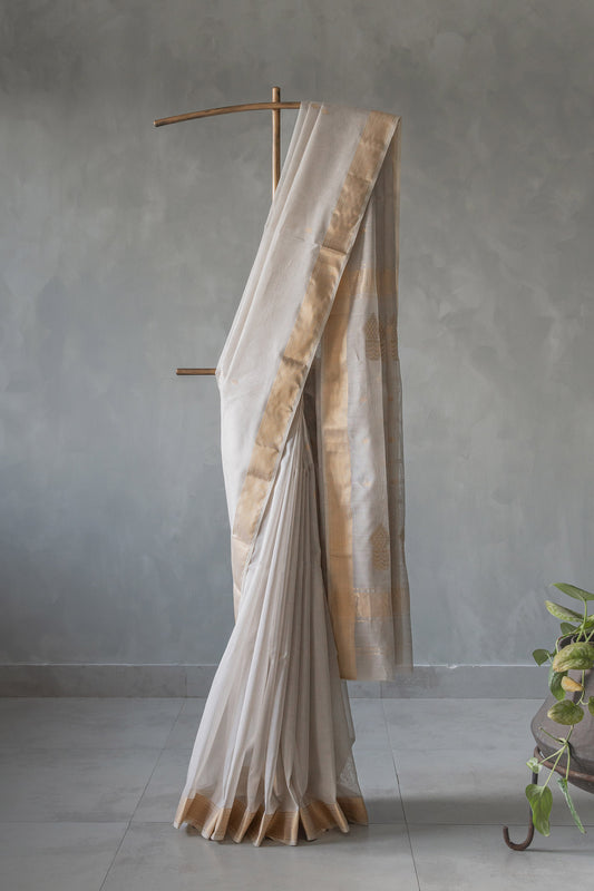 Grey Silk Mercerised Cotton with Geometric motif Saree