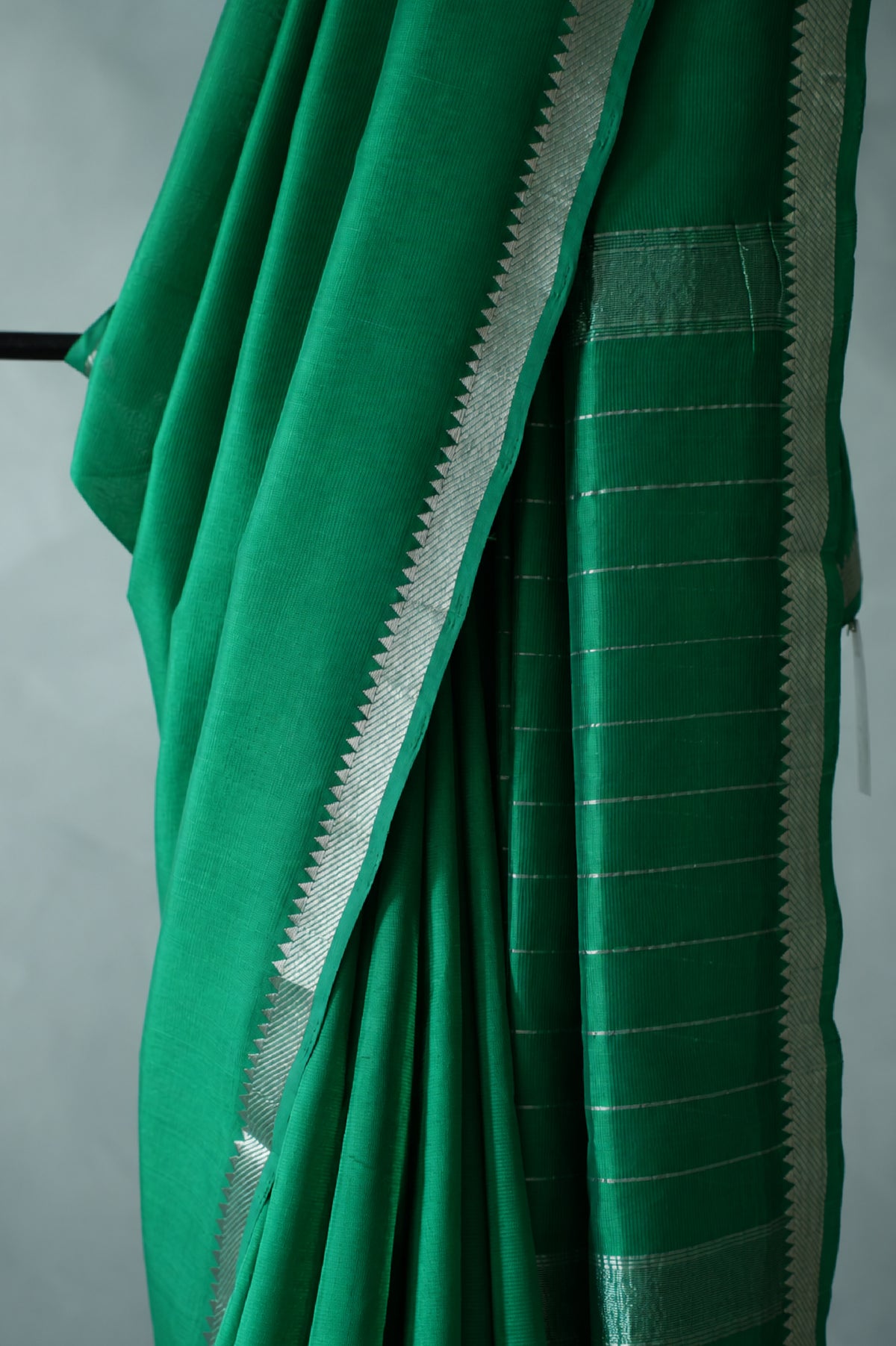 Emerald Green Mangalagiri Silk Cotton Saree with Silver Zari Border