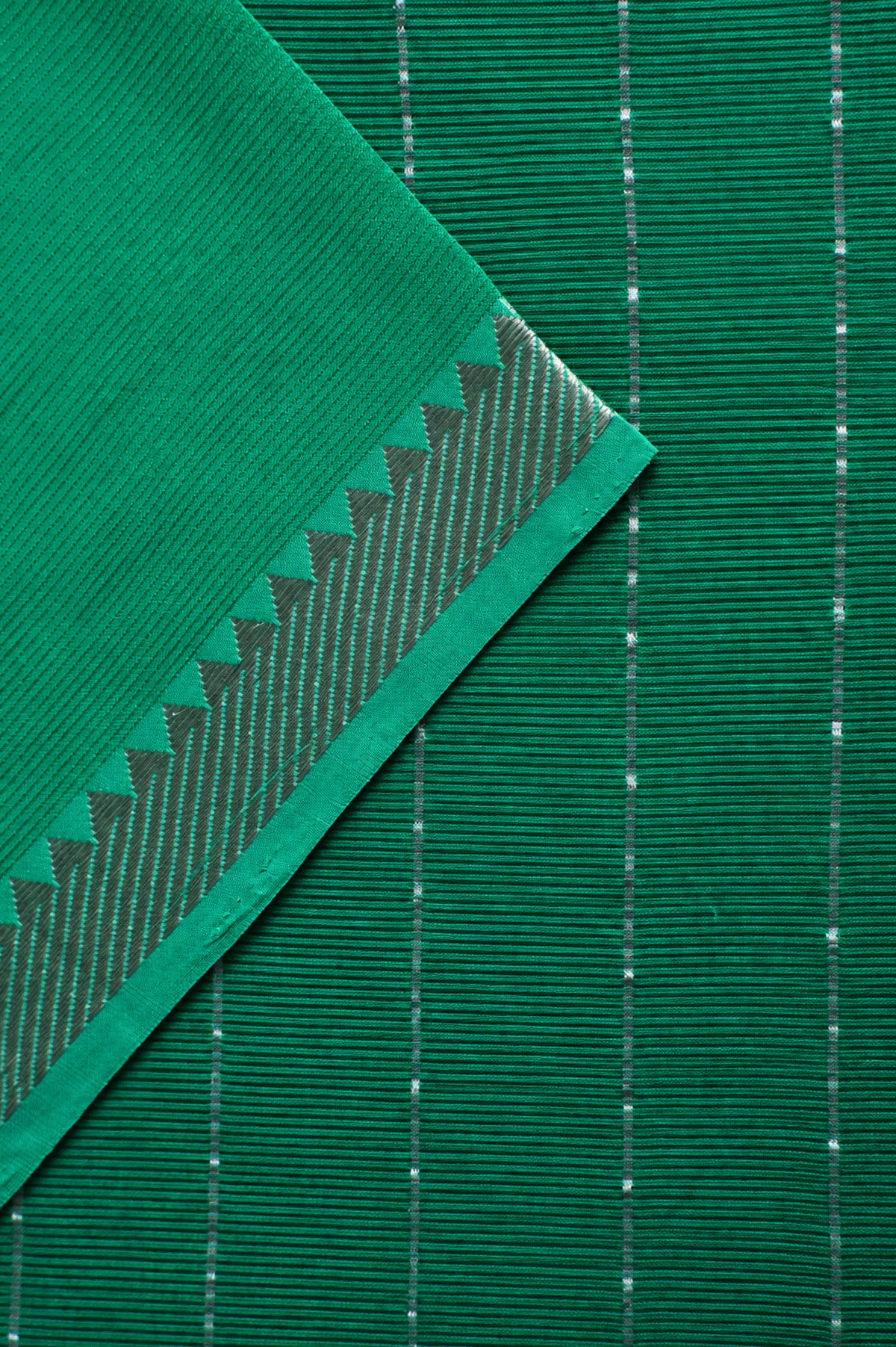 Emerald Green Mangalagiri Silk Cotton Saree with Silver Zari Border