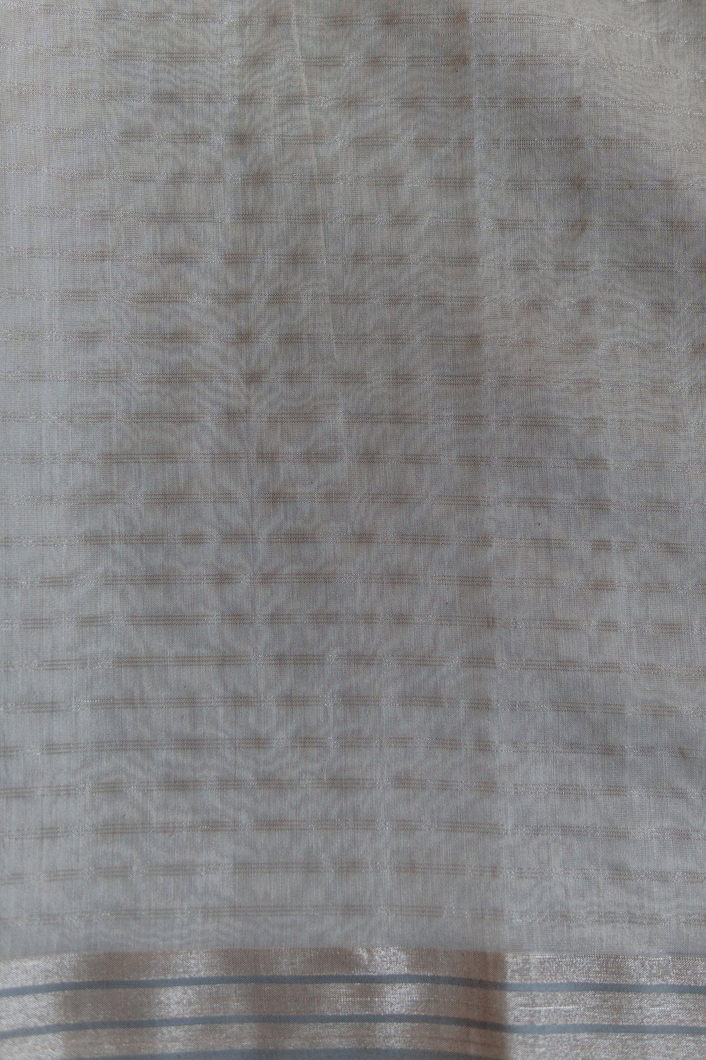 White Silk Mercerised Cotton with Silver Striped Checked Saree