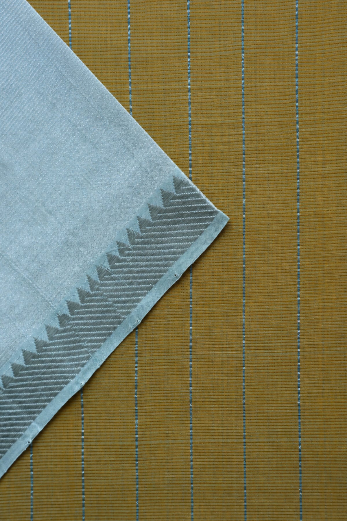 Pastel Aqua Blue Mangalagiri Silk Cotton Saree with Silver Zari Border and Mustard Yellow Pallu