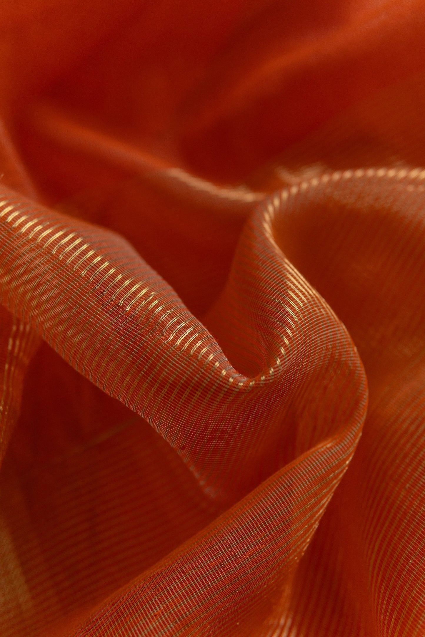 Orange Silk Khadi with Zari Border Striped Pallu Saree