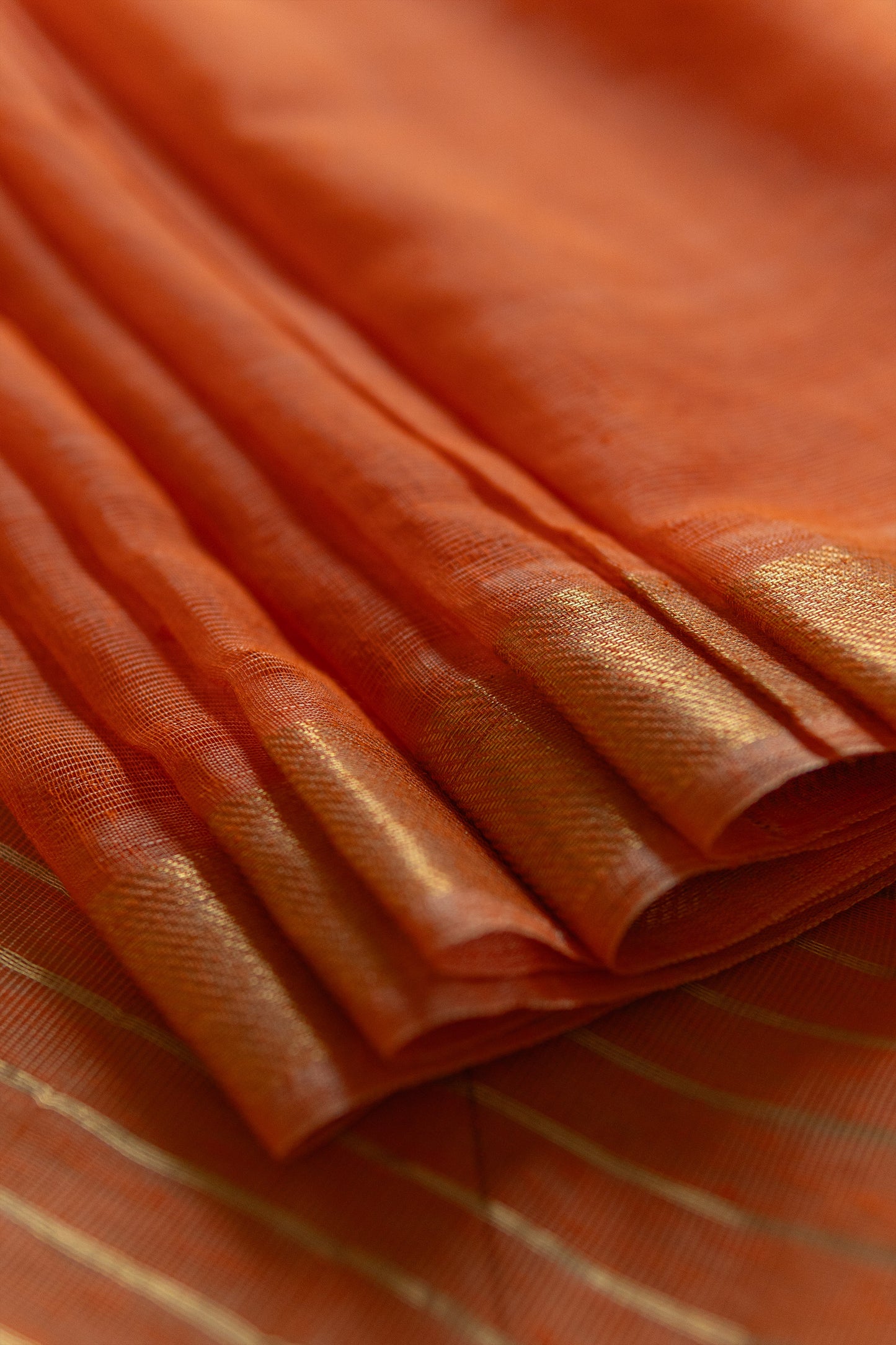 Orange Silk Khadi with Zari Border Striped Pallu Saree