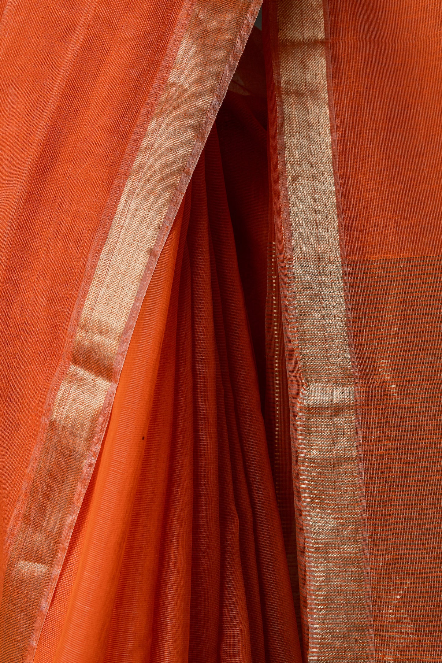 Orange Silk Khadi with Zari Border Striped Pallu Saree