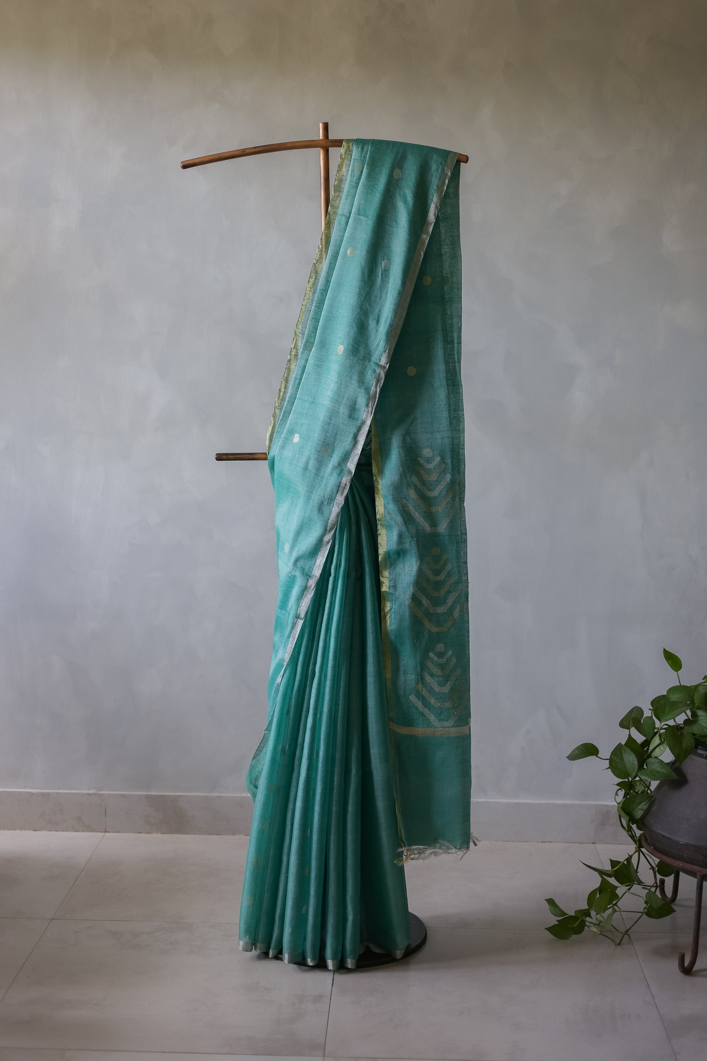 Green Silk Khadi All Over Polka Bengal Jala Pallu Saree