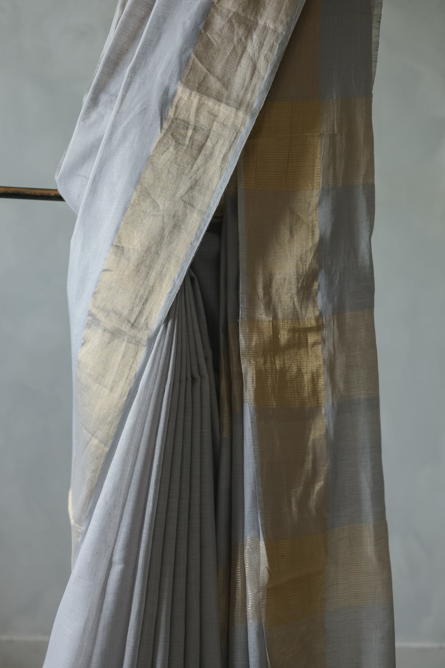 Light Grey Khadi Plain Body with Zari Border Saree