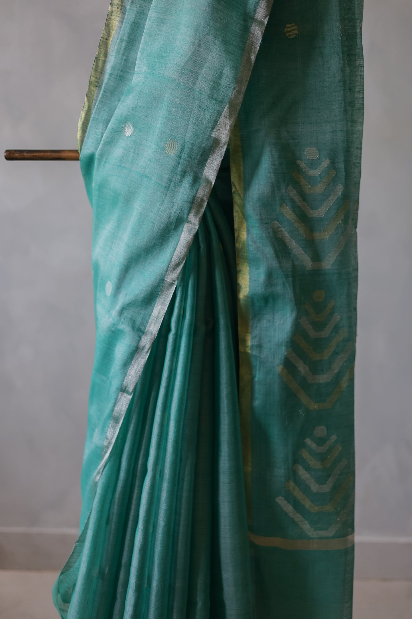 Green Silk Khadi All Over Polka Bengal Jala Pallu Saree