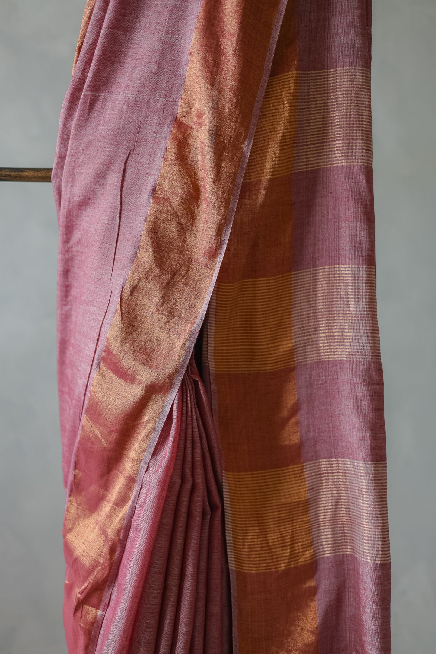 Light Maroon Khadi Plain Body with Zari Border Saree