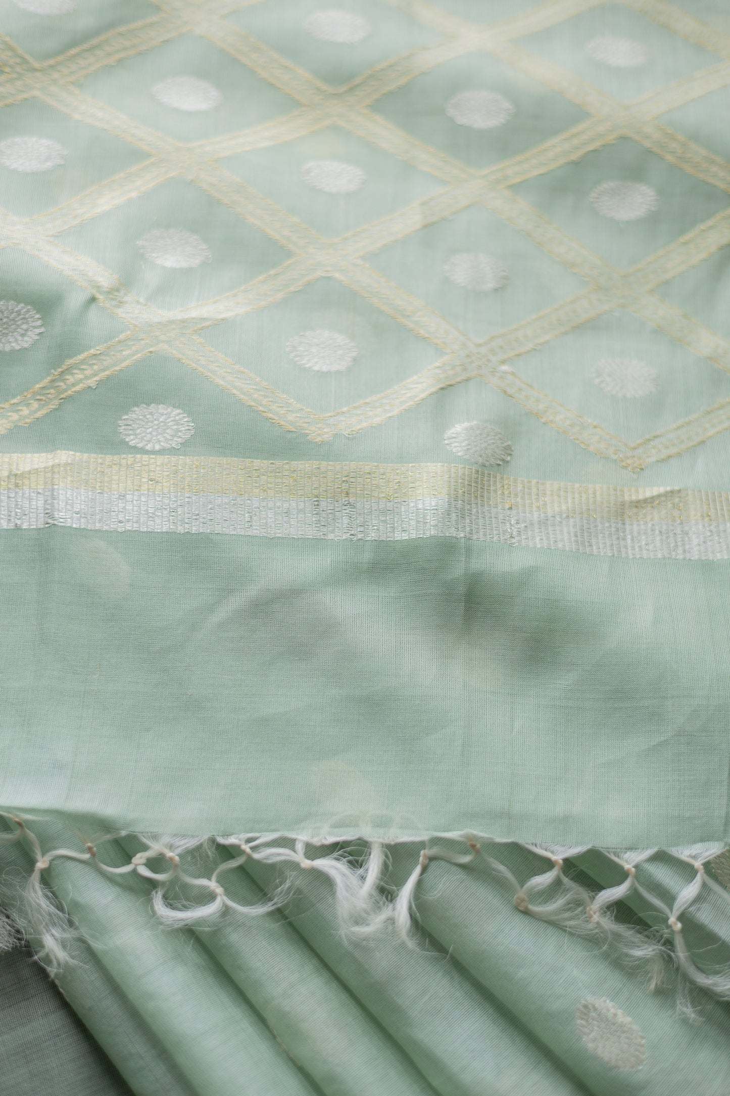 Algae Green Silk Cotton All Over Oval Woven Motif Saree