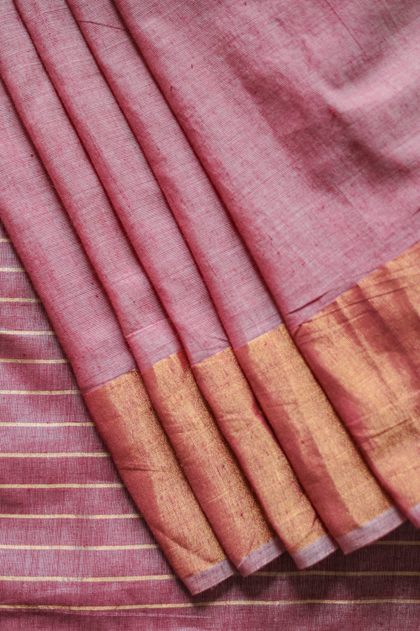 Light Maroon Khadi Plain Body with Zari Border Saree