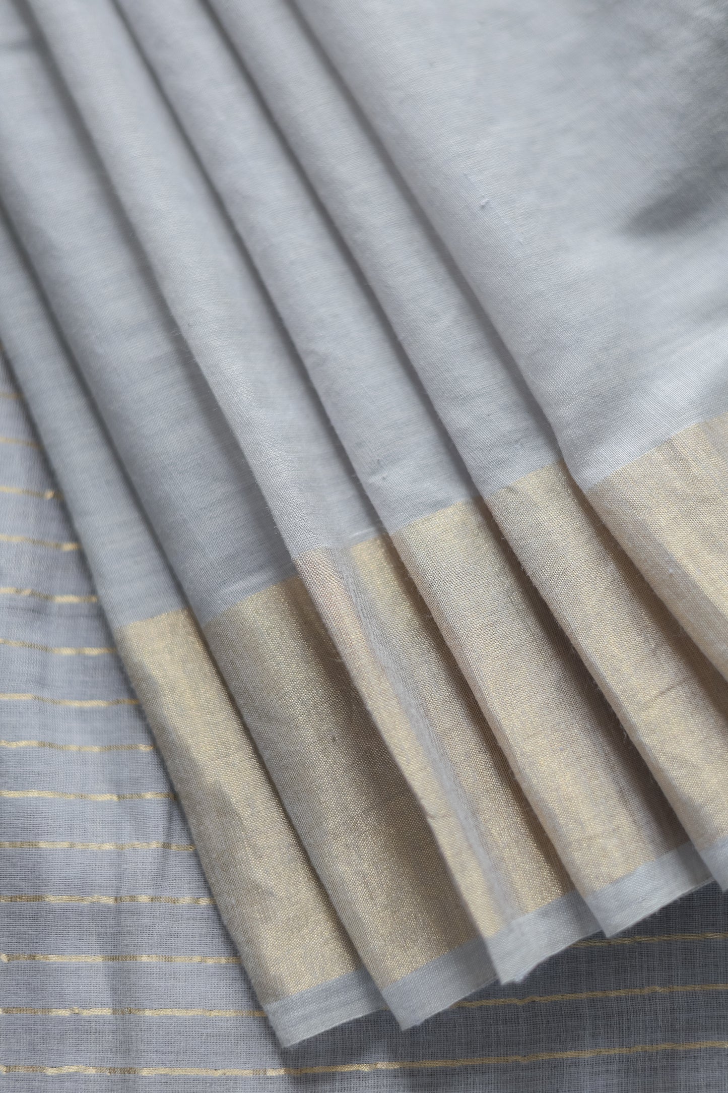 Light Grey Khadi Plain Body with Zari Border Saree