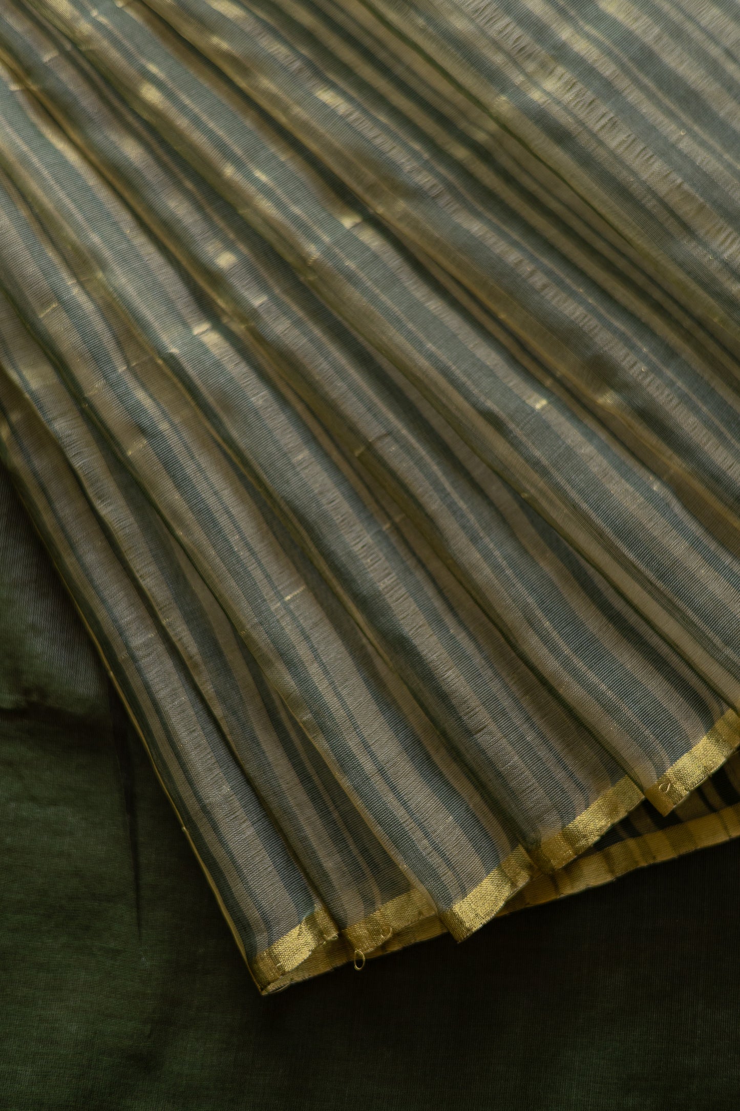 Gold Black Silk Cotton All Over Gold Tissue Random Striped Saree