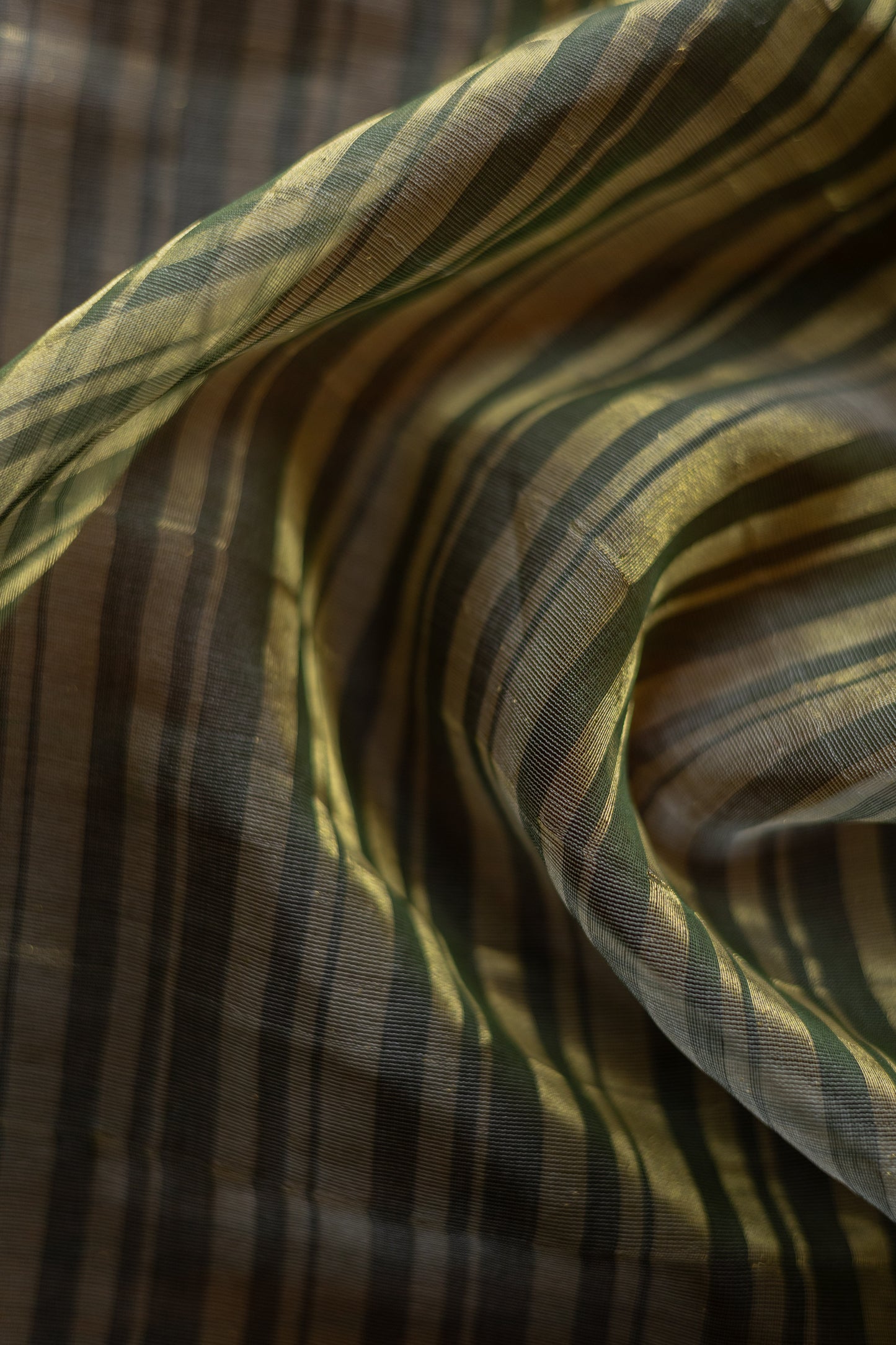 Gold Black Silk Cotton All Over Gold Tissue Random Striped Saree