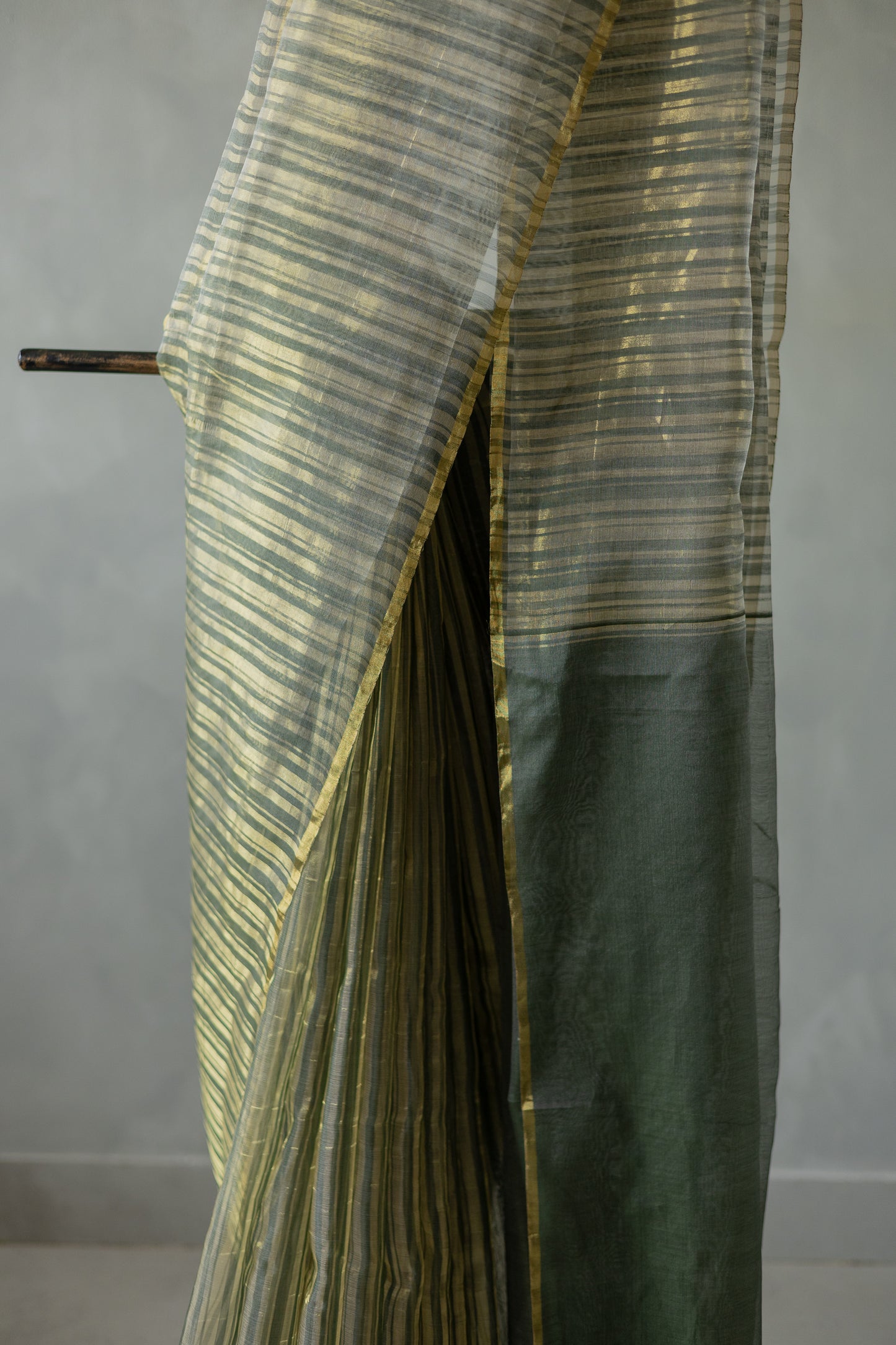 Gold Black Silk Cotton All Over Gold Tissue Random Striped Saree