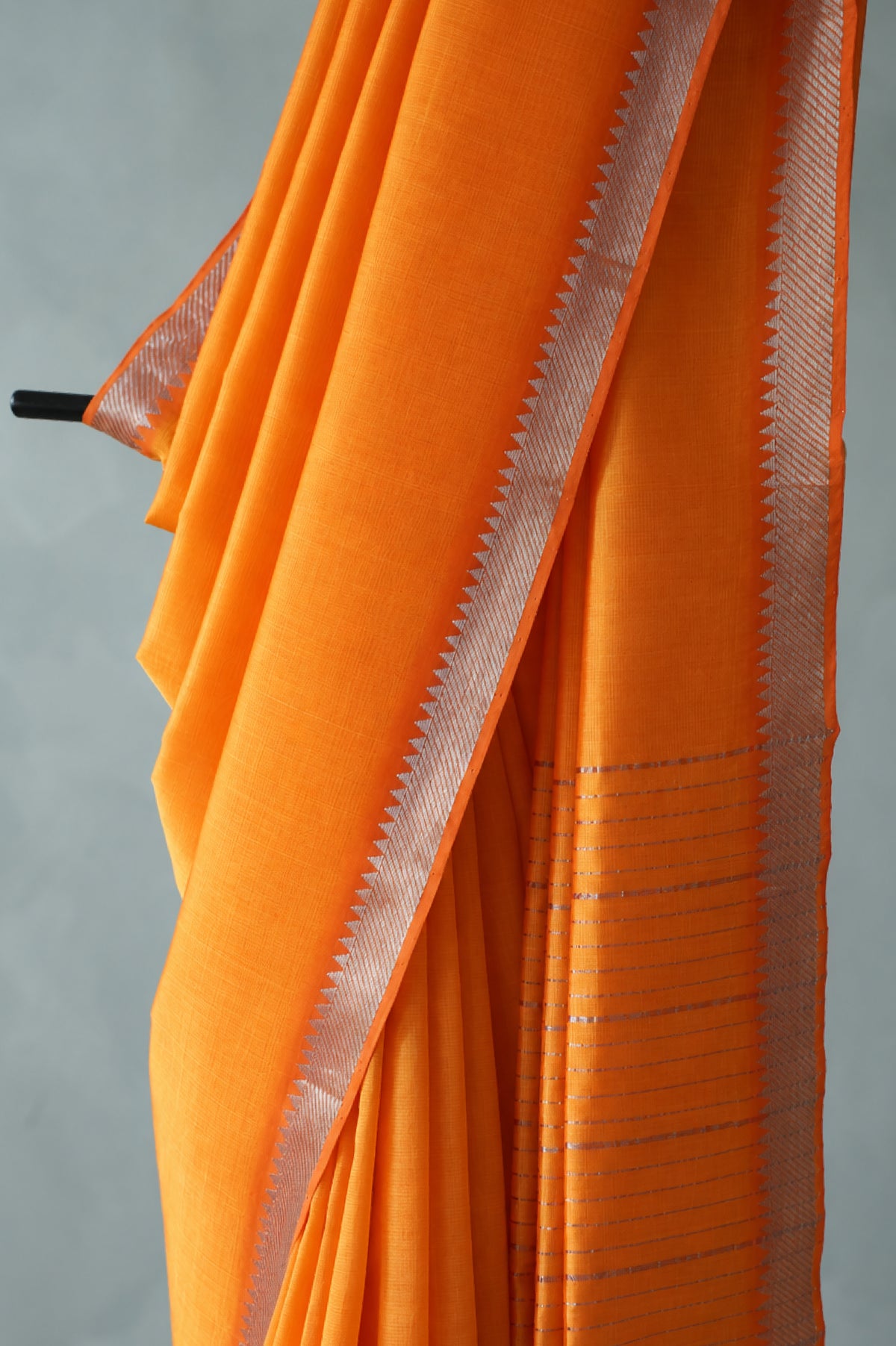 Fanta Orange Mangalagiri Silk Cotton with Silver Zari Border