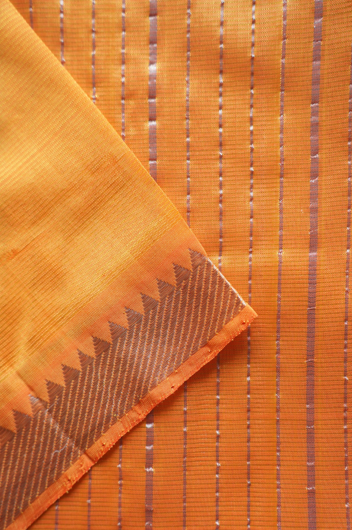 Fanta Orange Mangalagiri Silk Cotton with Silver Zari Border