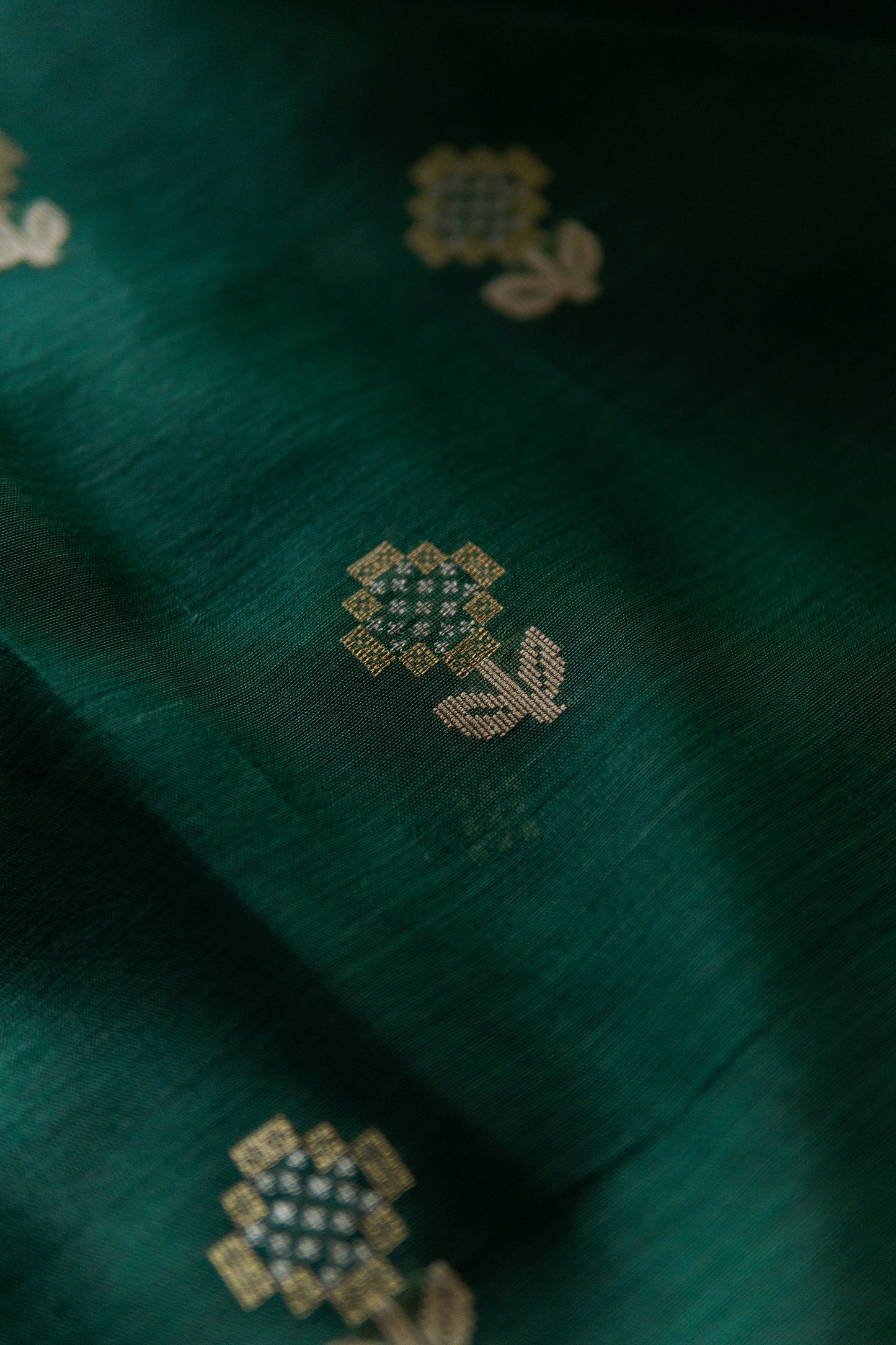 Green Silk Cotton Diamond Motif Saree