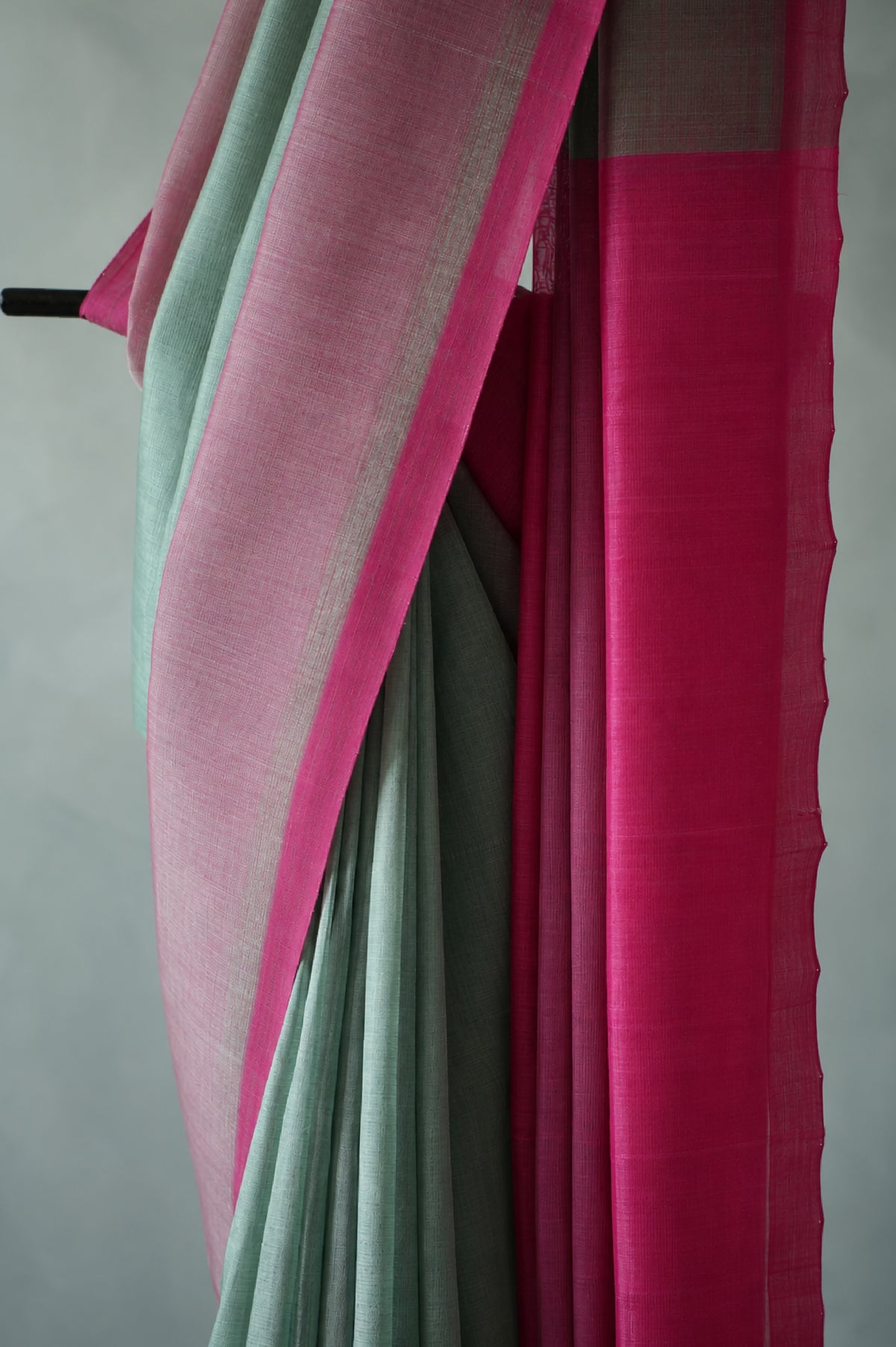 Pastel Mint Green Mangalagiri Silk Cotton Saree with Pink Border and Contrasting Pink Pallu
