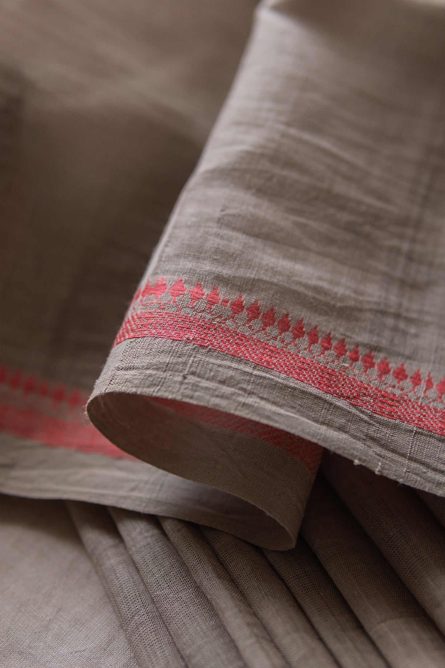 Light Brown Tussar Khadi with Small Resham Border and a Stripped Pallu Saree